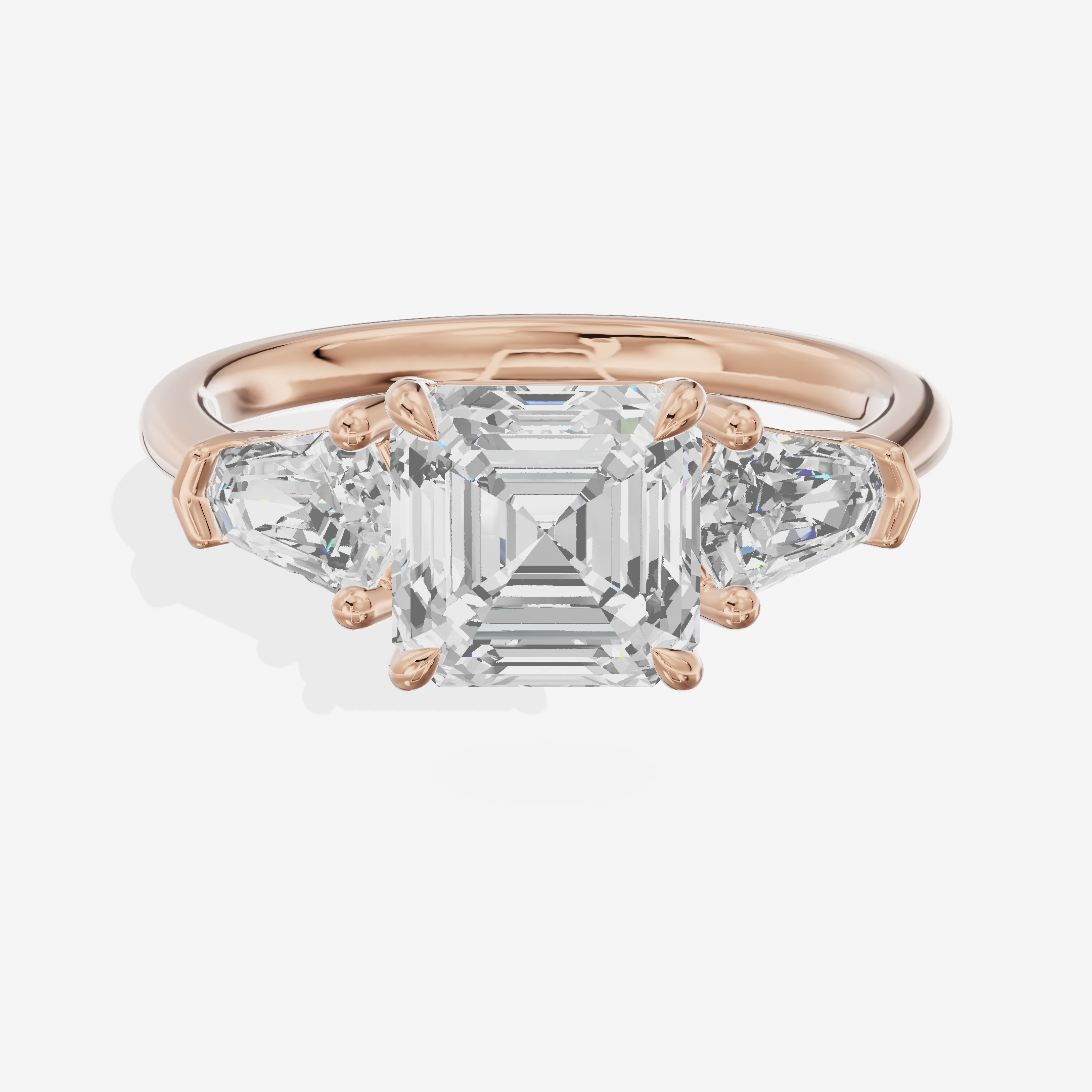 Classic Mirth Asscher Three Stone Engagement Ring (1/2 ct. tw.) in 18K Rose Gold