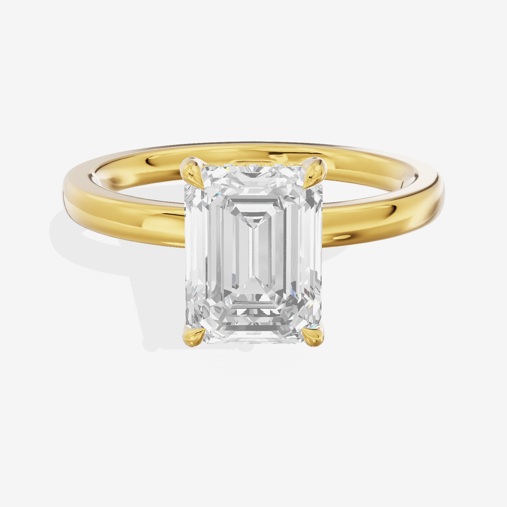 Classic Tensare Emerald Engagement Ring with Hidden Halos (1/15 ct. tw.) in 18K Yellow Gold