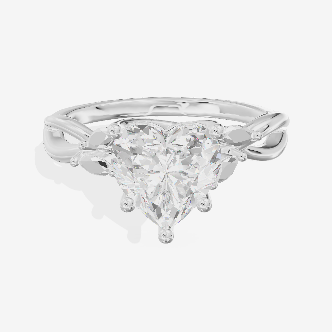 Modern Sincere Heart Engagement Ring with Side Stones in Platinum