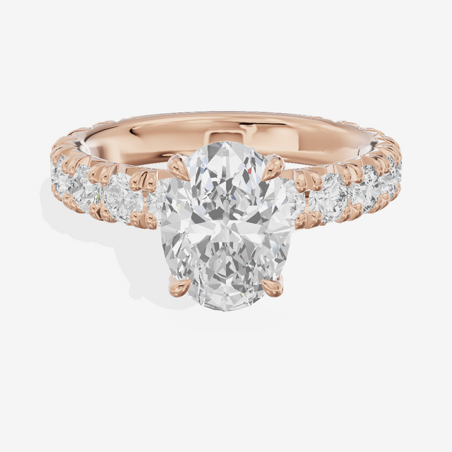 Crowned Sincere Oval Engagement Ring with Side Stones (3/4 ct. tw.) in 14K Rose Gold