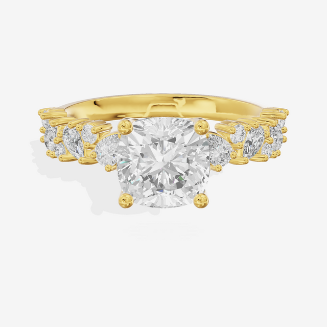 Bowed Vowsae Cushion Engagement Ring with Side Stones (2/5 ct. tw.) in 14K Yellow Gold