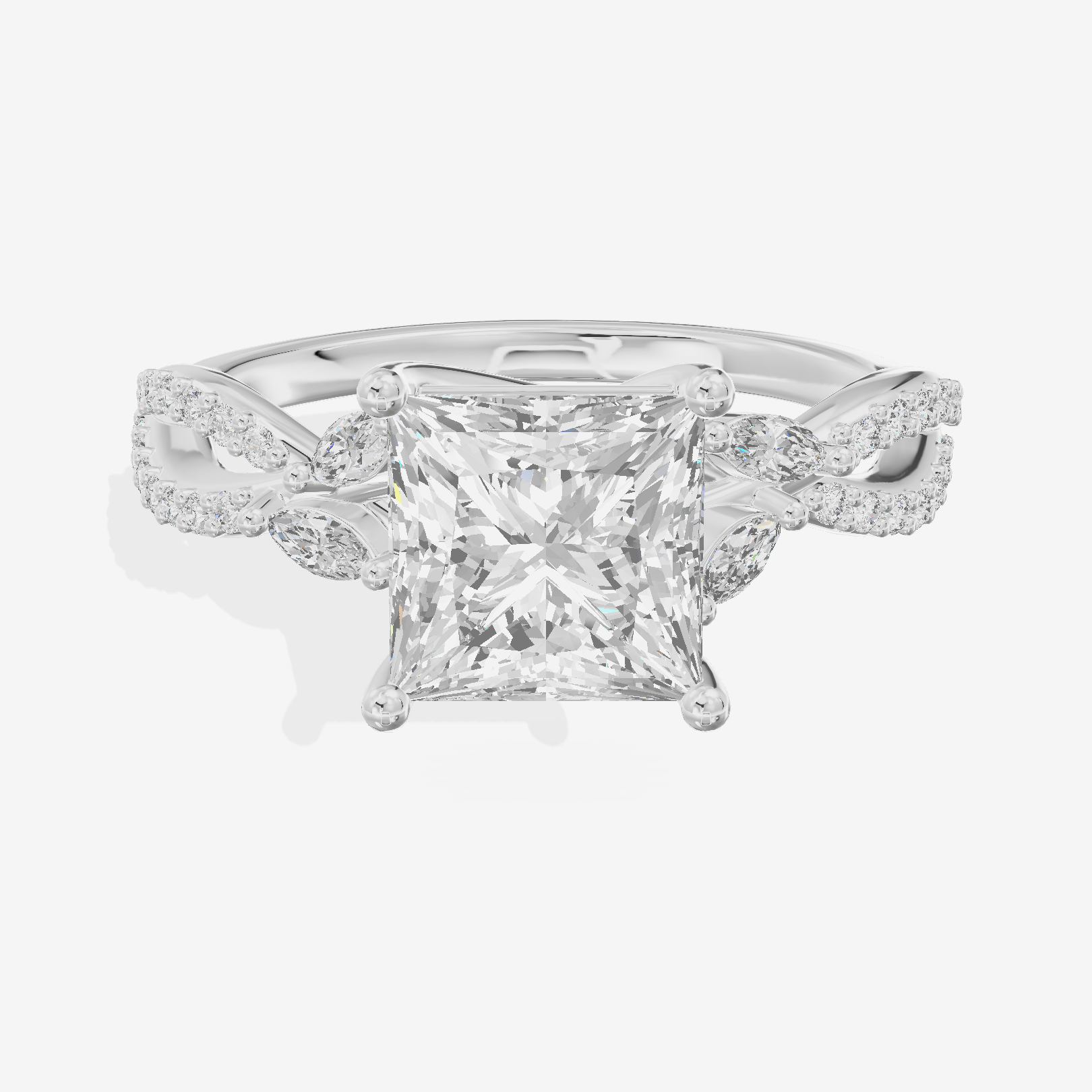 Luxe Lumera Princess Engagement Ring with Side Stones (1/4 ct. tw.) in 18K White Gold