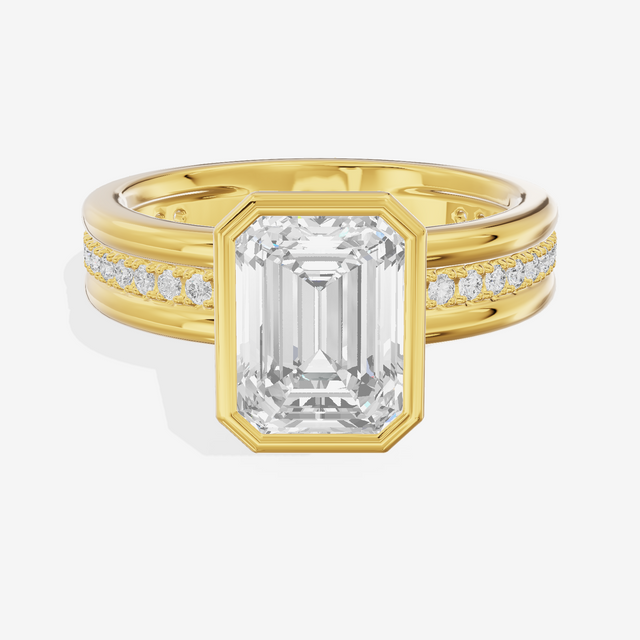 Belovae Bezel Emerald Engagement Ring with Side Stones (1/4 ct. tw.) in 18K Yellow Gold