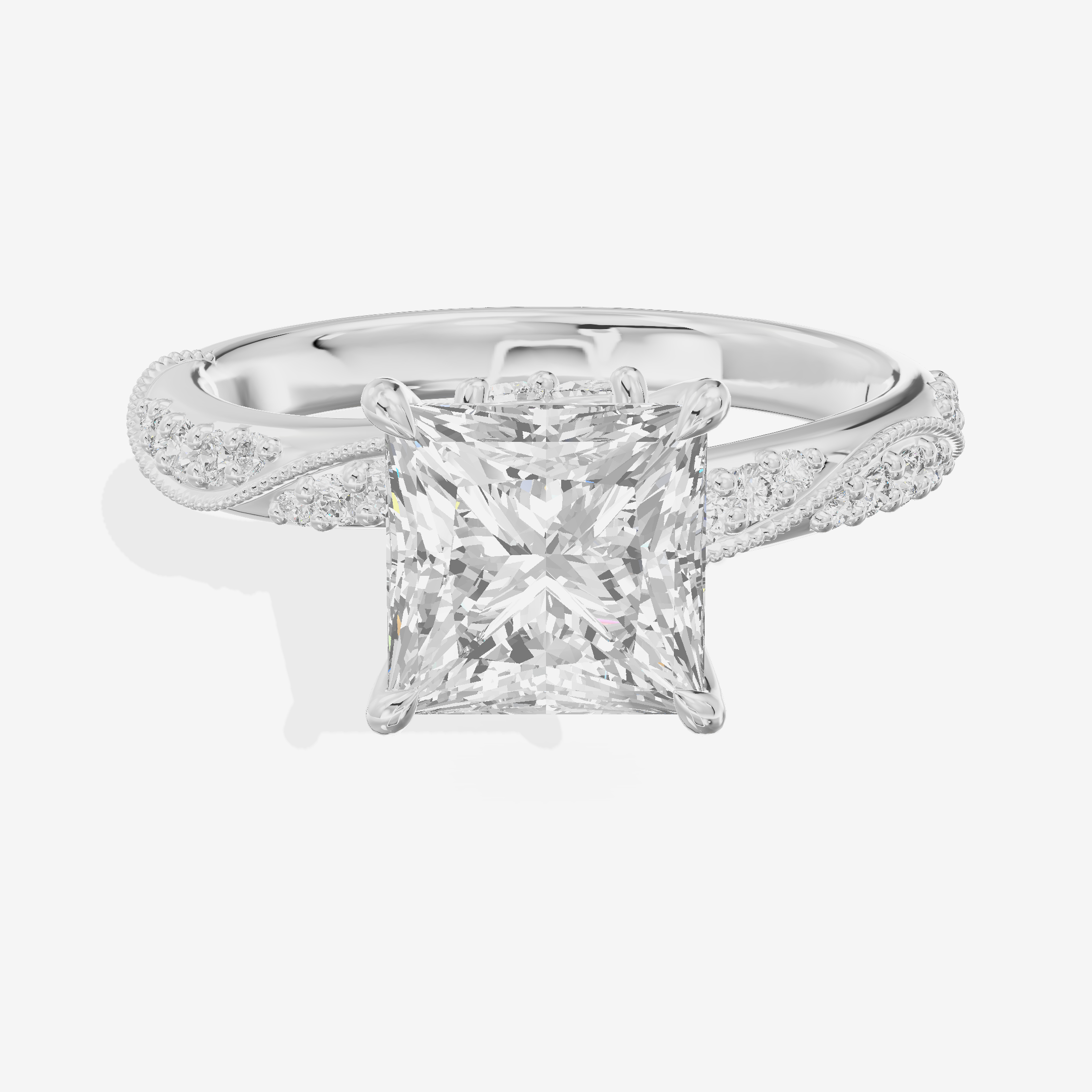 Classic Halcyon Princess Engagement Ring with Side Stones (1/4 ct. tw.) in 14K White Gold