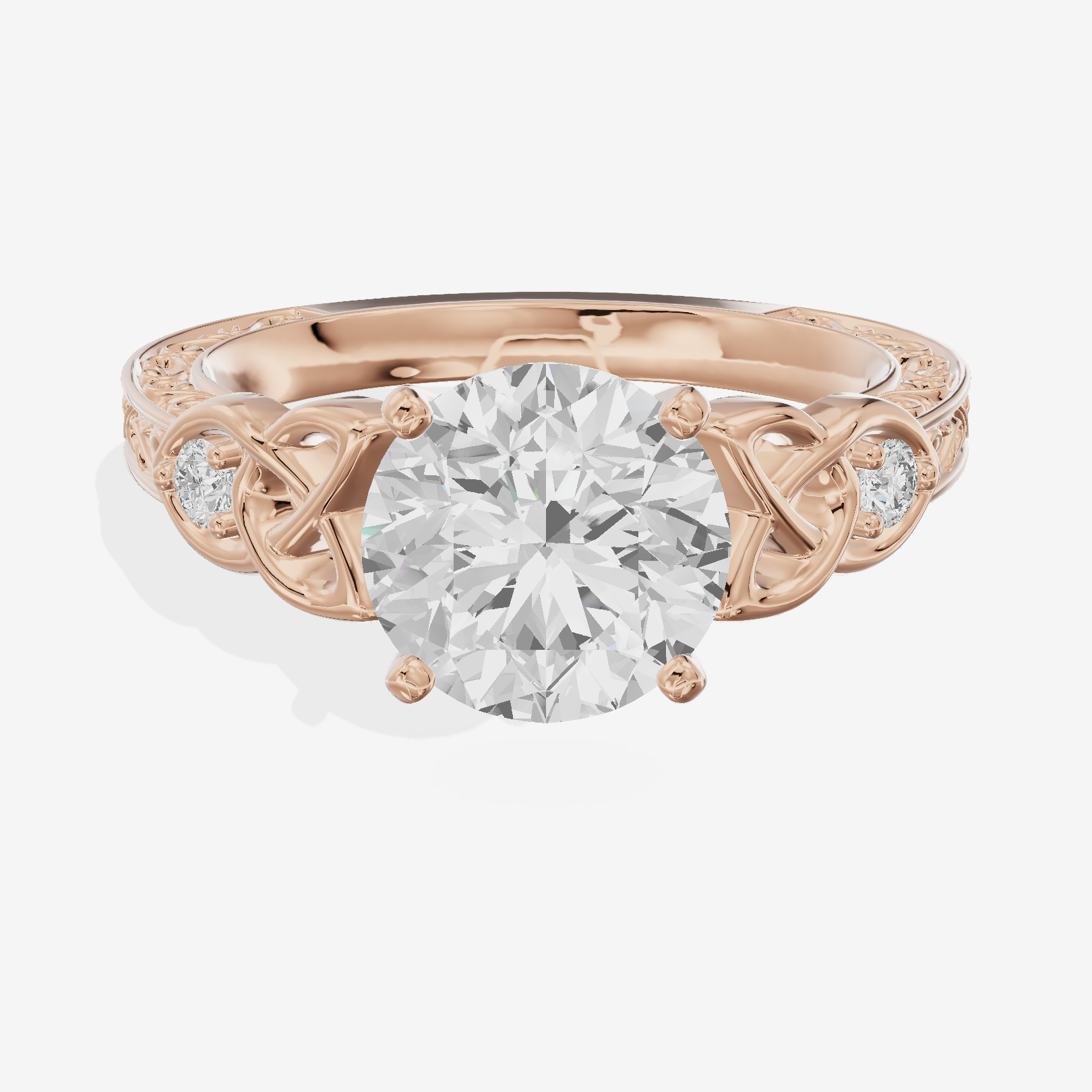 Tender Heartline Round Engagement Ring with Side Stones (1/10 ct. tw.) in 18K Rose Gold