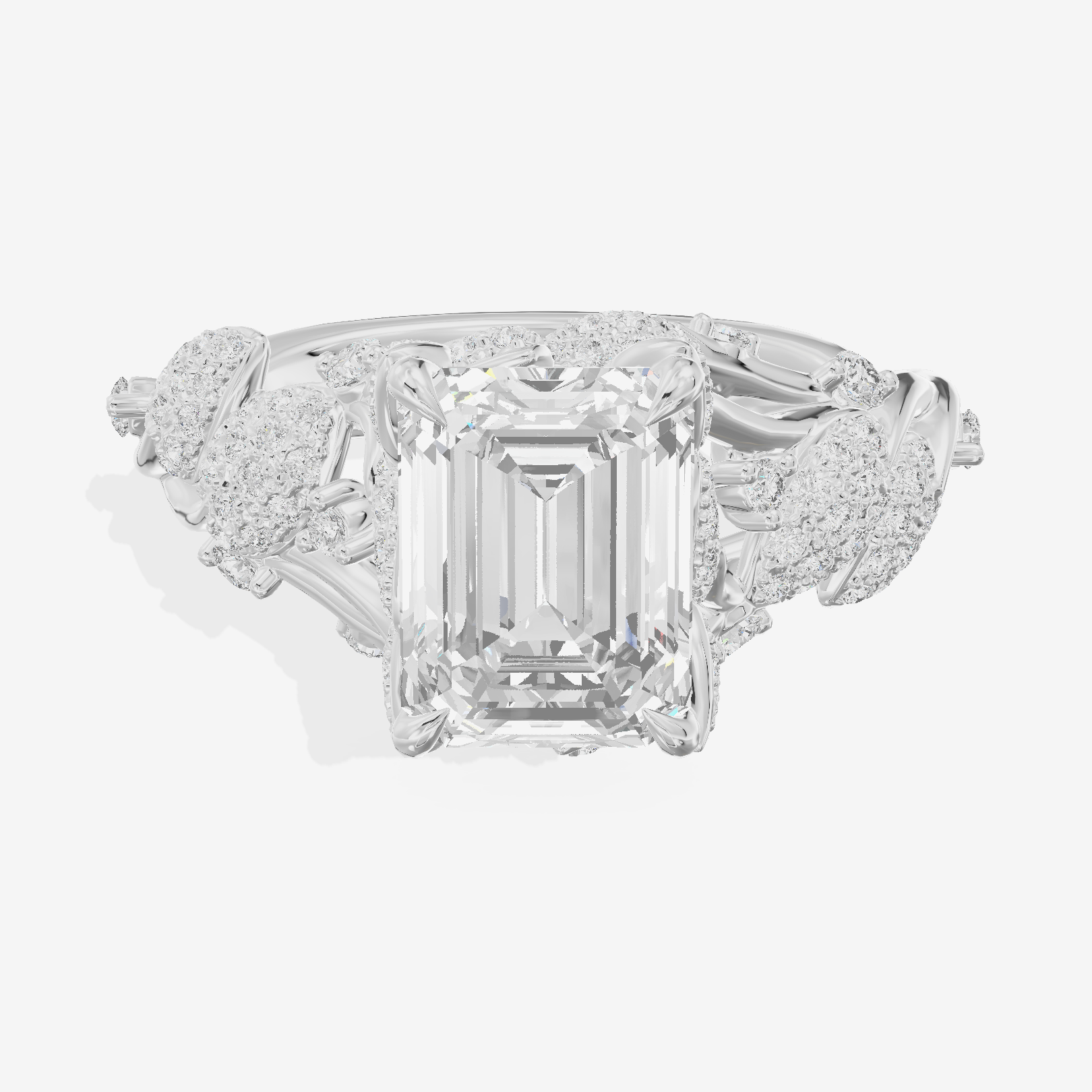 Modern Linger Emerald Engagement Ring with Side Stones (3/4 ct. tw.) in 14K White Gold