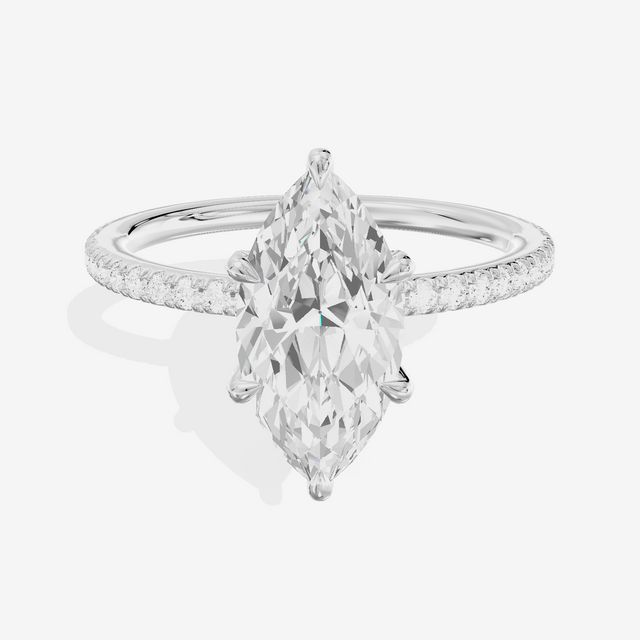 Lustrous Sincere Marquise Engagement Ring with Side Stones (1/3 ct. tw.) in 14K White Gold