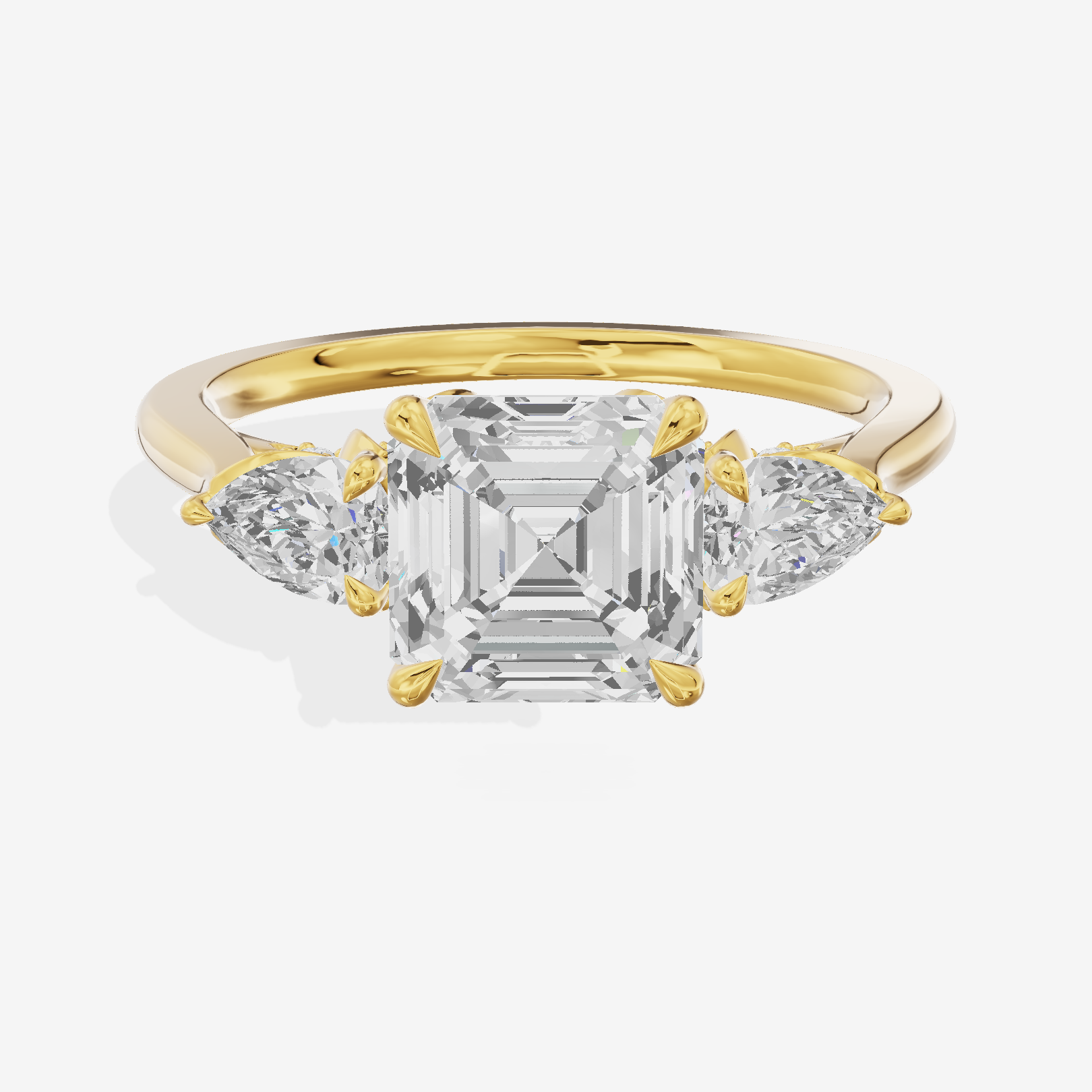 Modern Sincere Three Stone Asscher Engagement Ring (1/2 ct. tw.) in 18K Yellow Gold