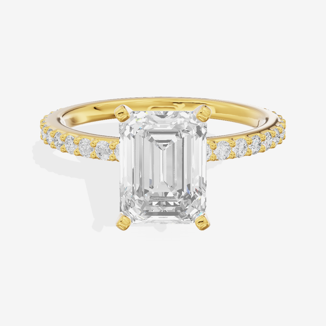 Petite Trellise Emerald Engagement Ring with Side Stones (1/3 ct. tw.) in 14K Yellow Gold