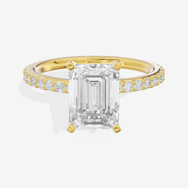 Petite Trellise Emerald Engagement Ring with Side Stones (1/3 ct. tw.) in 14K Yellow Gold