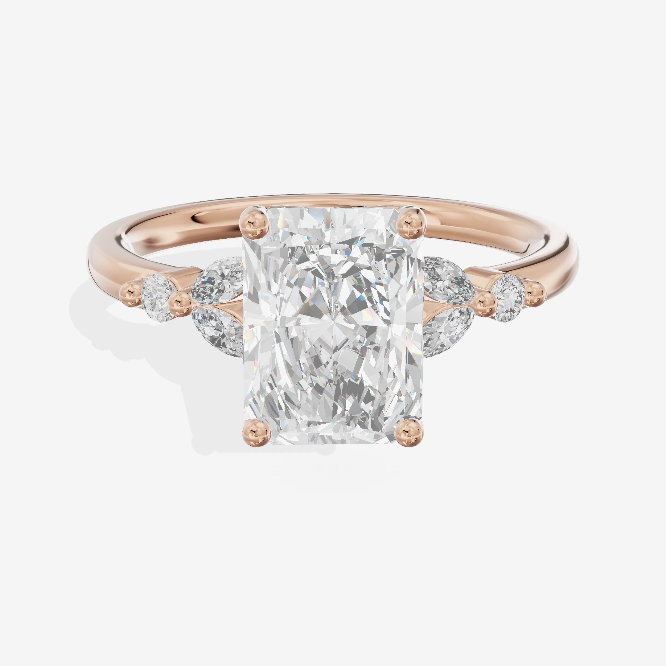 Luxe Coeurine Radiant Engagement Ring with Side Stones (1/5 ct. tw.) in 18K Rose Gold