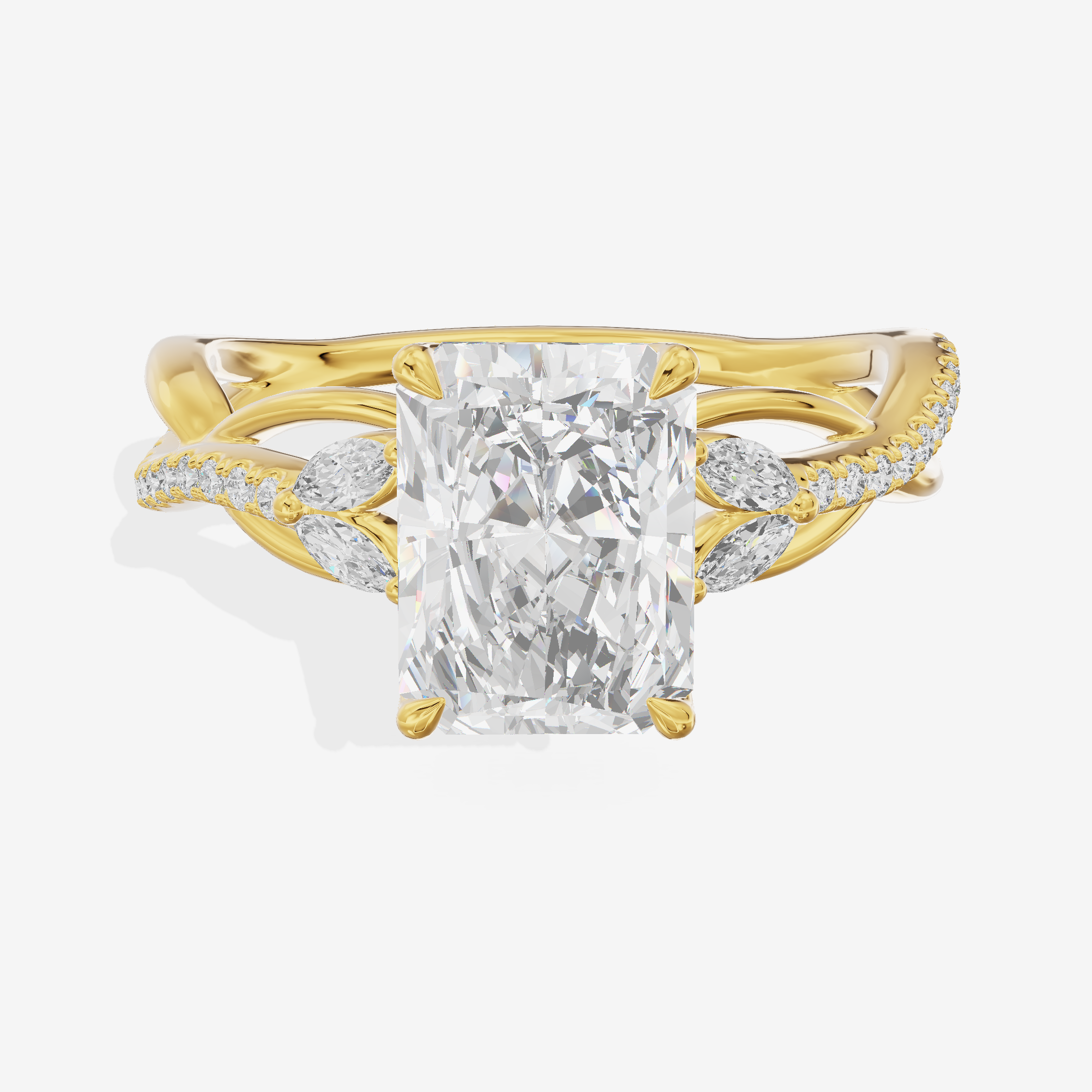 Lustrous Vowsae Radiant Engagement Ring with Side Stones (1/5 ct. tw.) in 14K Yellow Gold