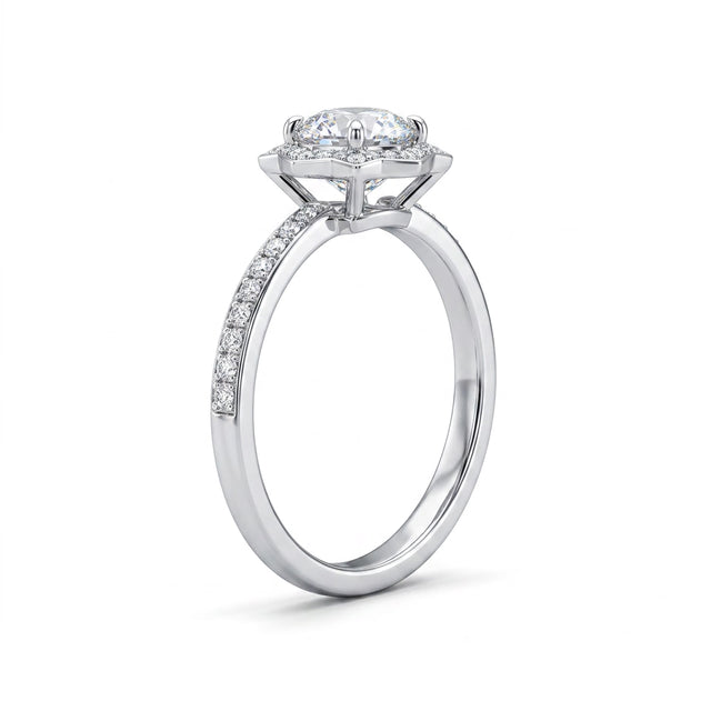 Halo Pavé Round Engagement Ring (1.18 ct. tw.) in 18K White Gold