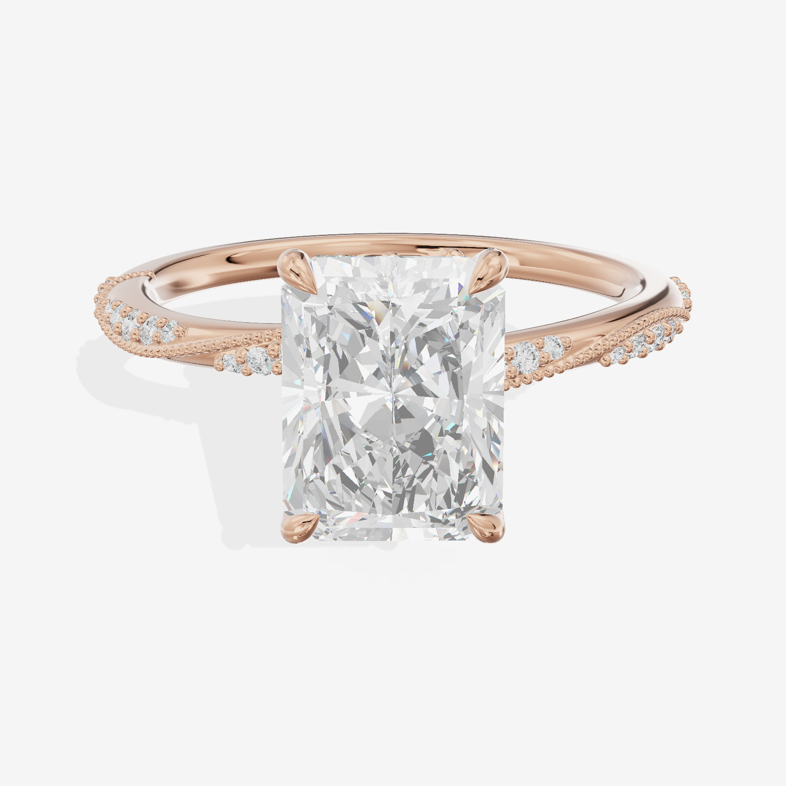 Modern Selenia Radiant Engagement Ring with Side Stones (1/6 ct. tw.) in 14K Rose Gold