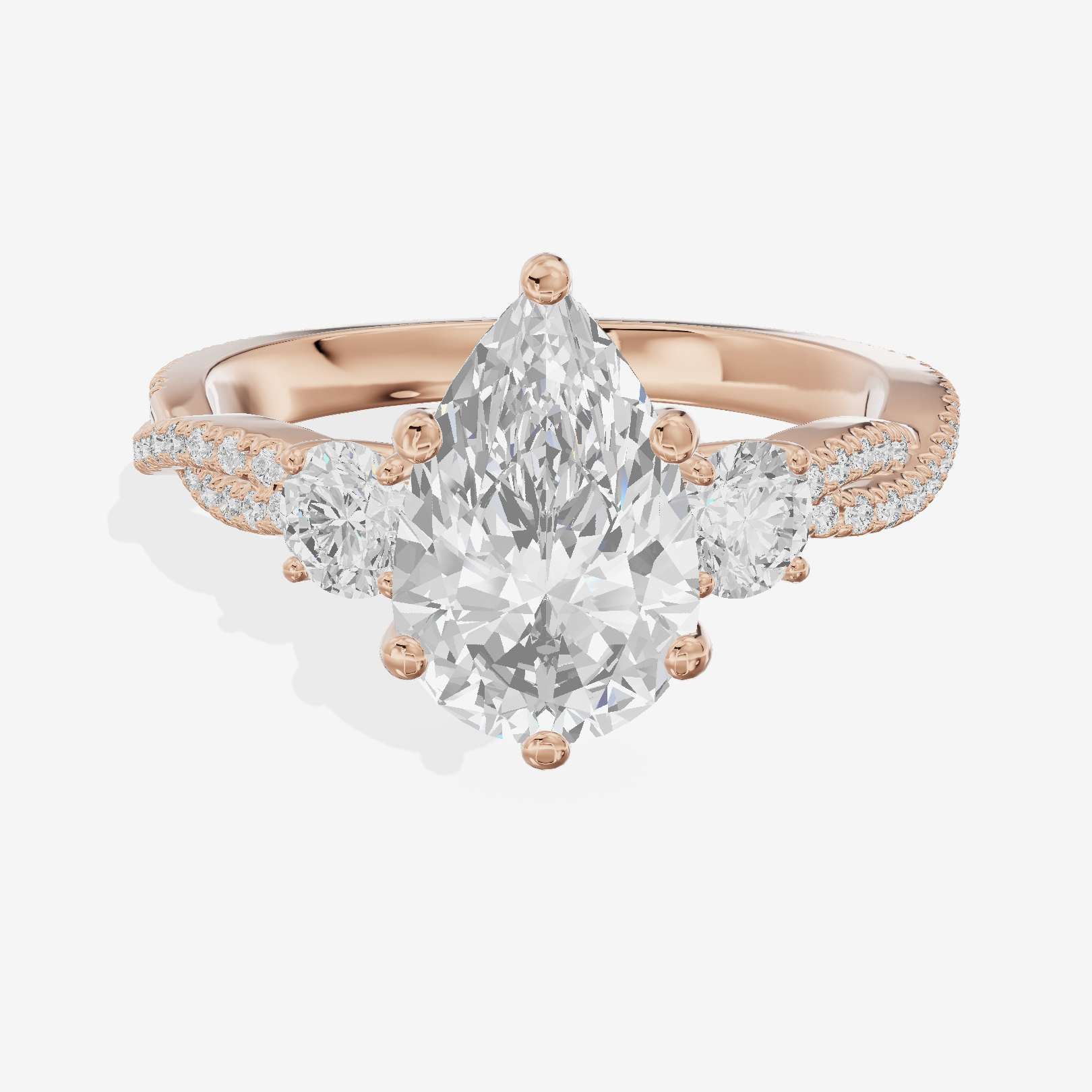 Petite Belovae Pear Three Stone Engagement Ring (1/2 ct. tw.) in 18K Rose Gold