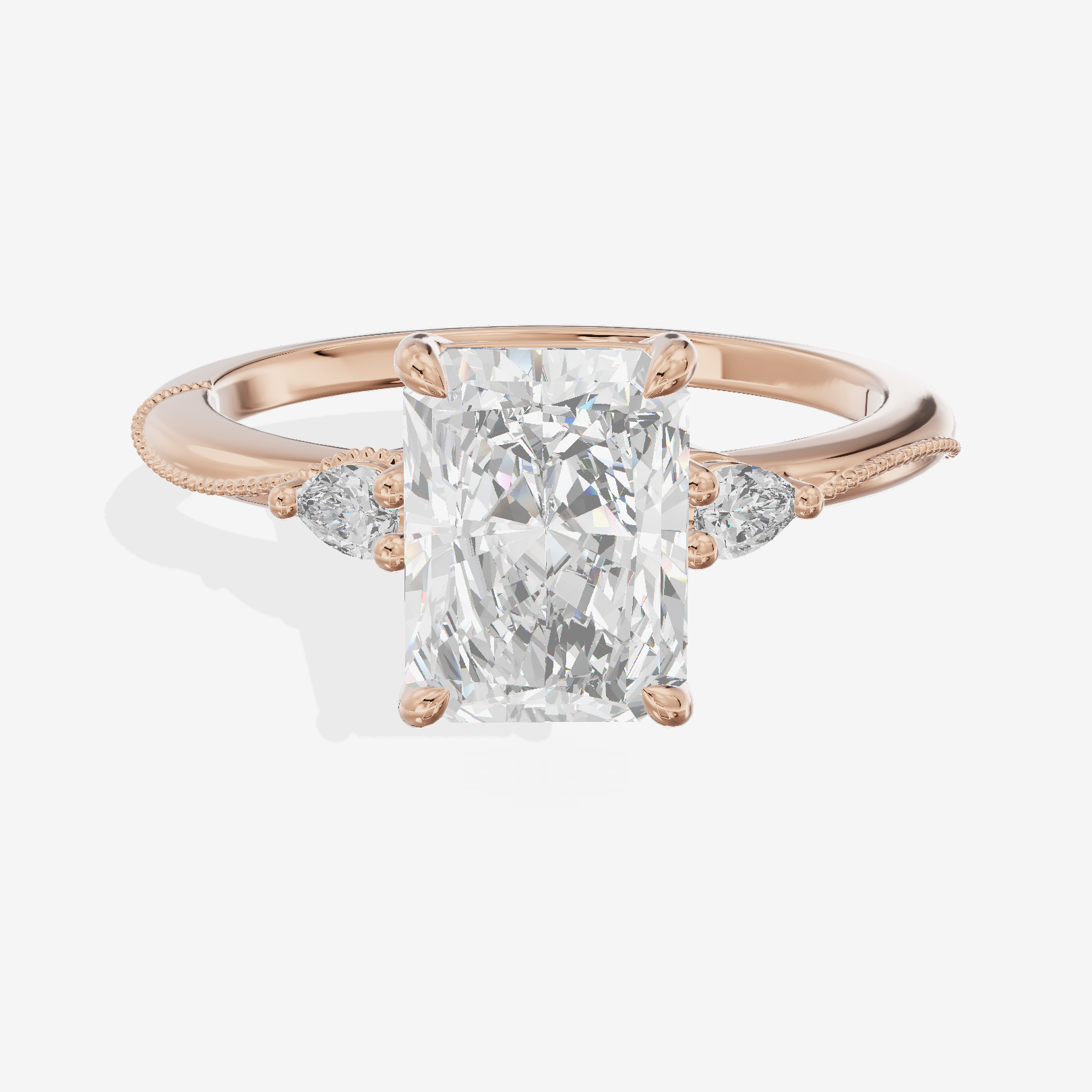 Promezza Three Stone Radiant Engagement Ring (1/10 ct. tw.) in 18K Rose Gold
