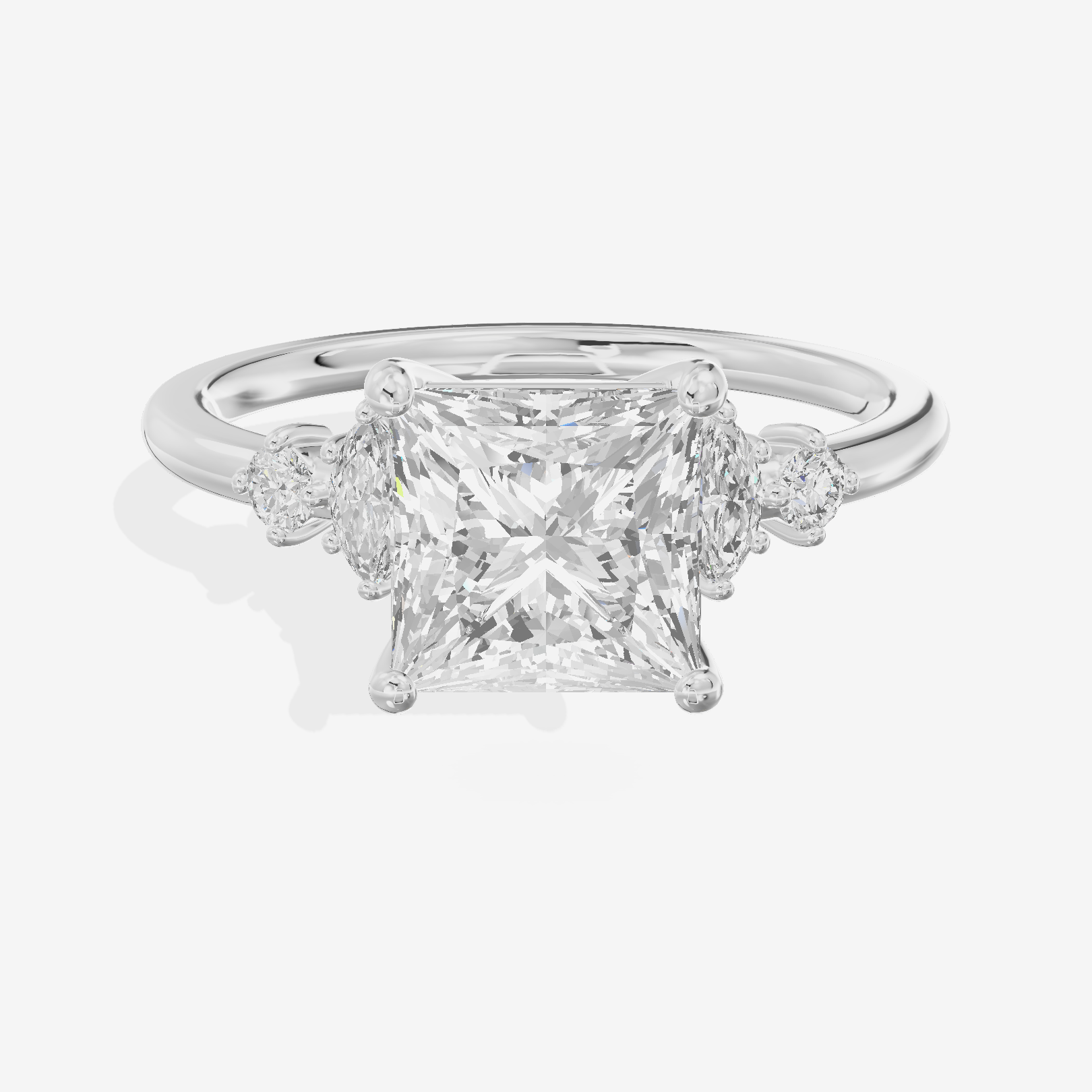 Hallowed Halcyon Princess Engagement Ring with Side Stones (1/6 ct. tw.) in 18K White Gold