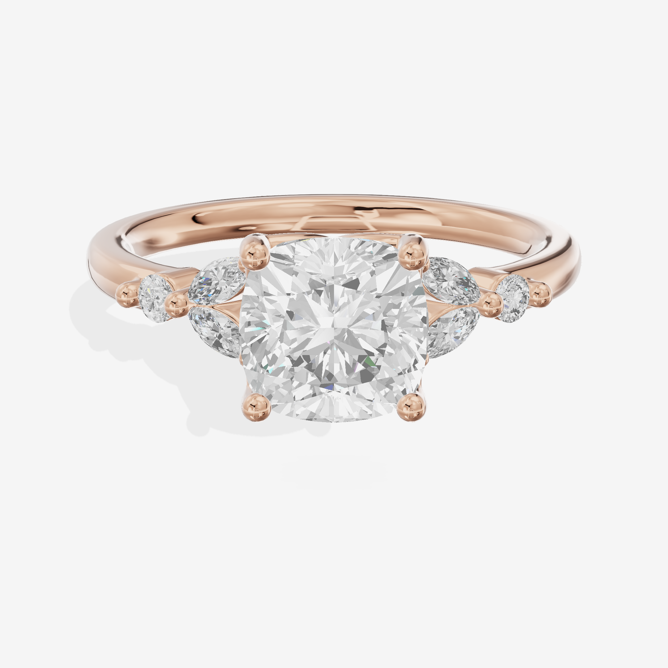 Whispered Halcyon Cushion Engagement Ring with Side Stones (1/6 ct. tw.) in 14K Rose Gold