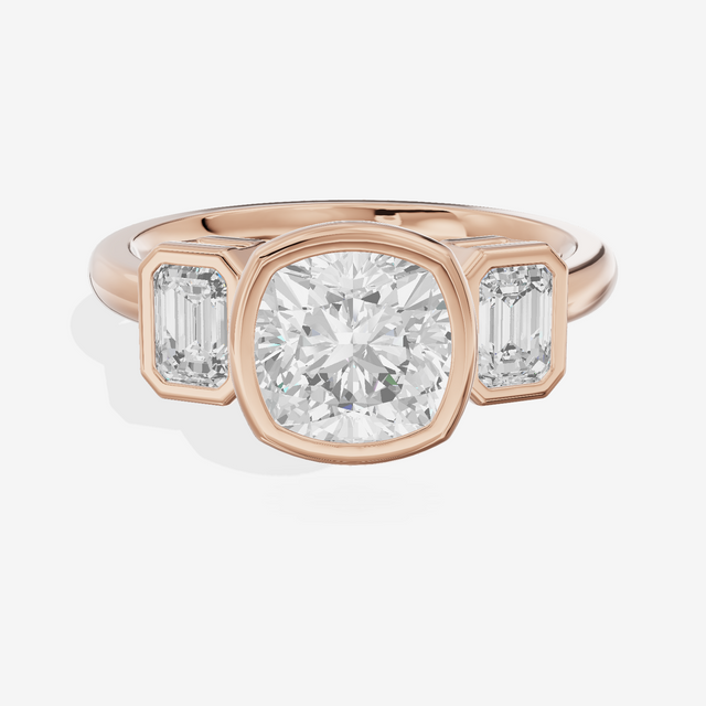 Selenia Three Stone Cushion Engagement Ring (1/2 ct. tw.) in 18K Rose Gold
