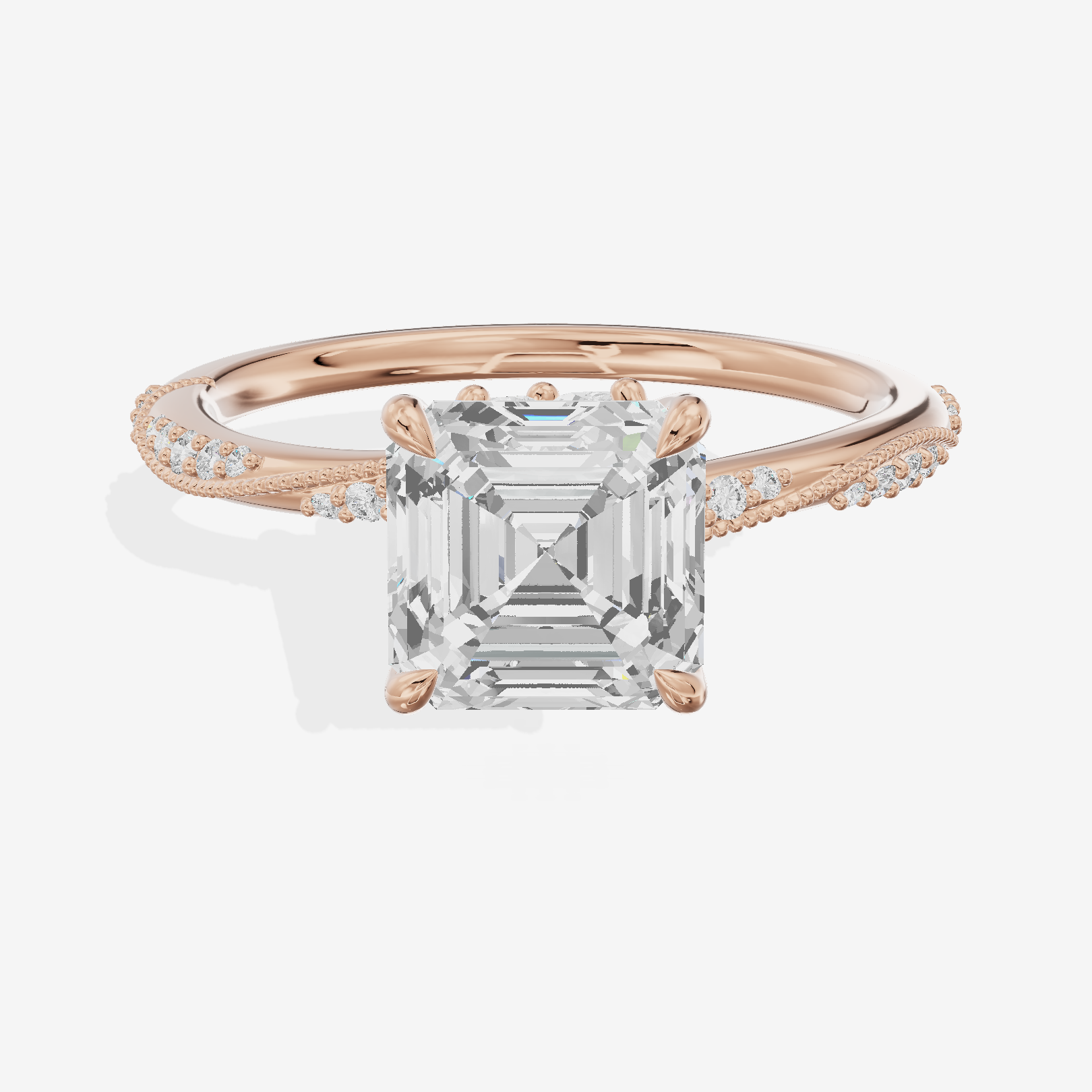 Vintage Halcyon Asscher Engagement Ring with Side Stones (1/8 ct. tw.) in 18K Rose Gold