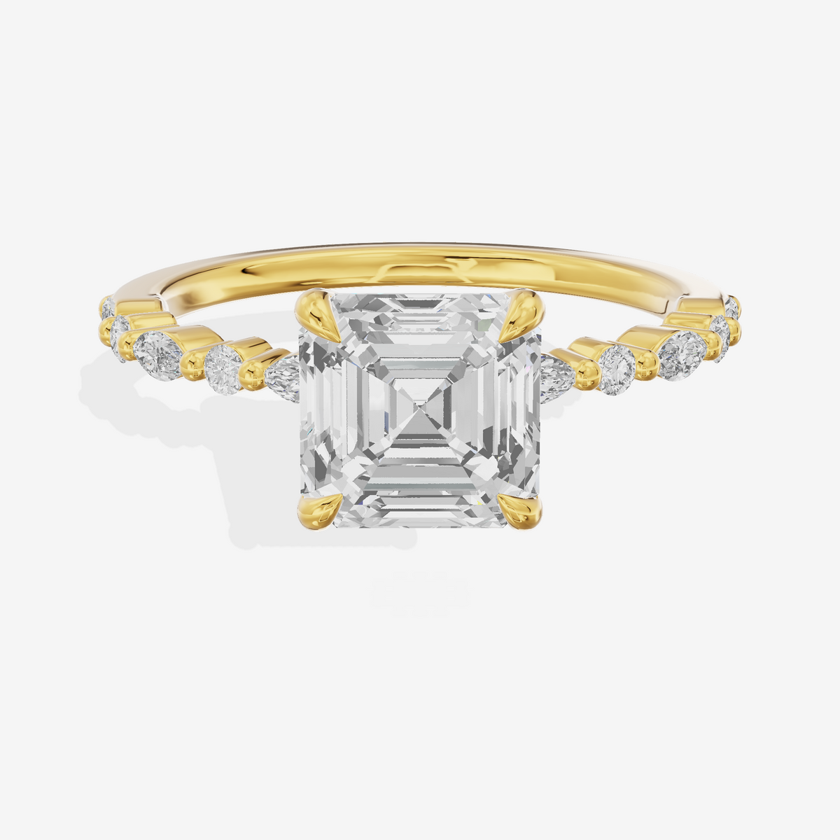 Classic Halcyon Asscher Engagement Ring with Side Stones (1/4 ct. tw.) in 14K Yellow Gold