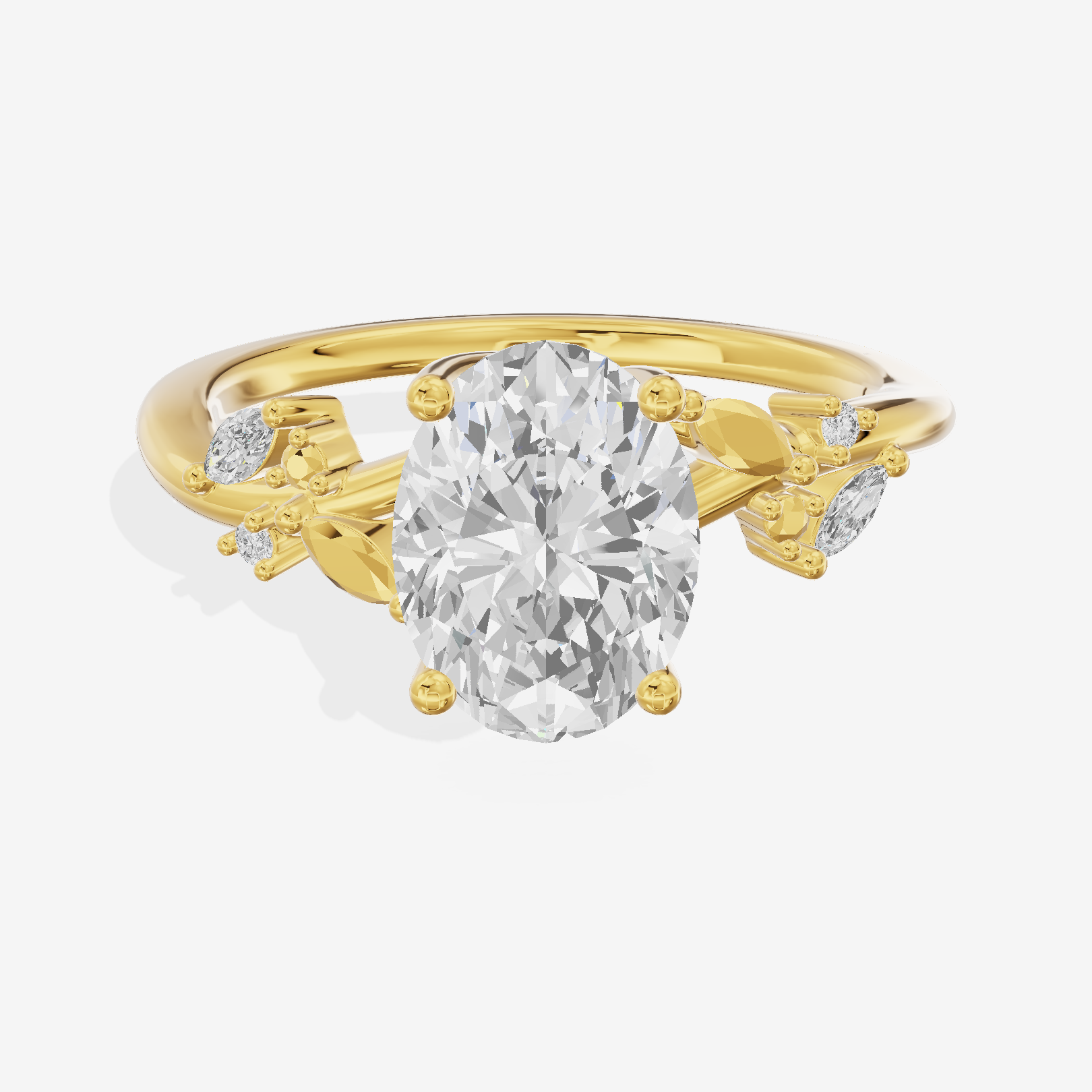 Lustrous Aurea Oval Engagement Ring with Side Stones (3/4 ct. tw.) in 14K Yellow Gold