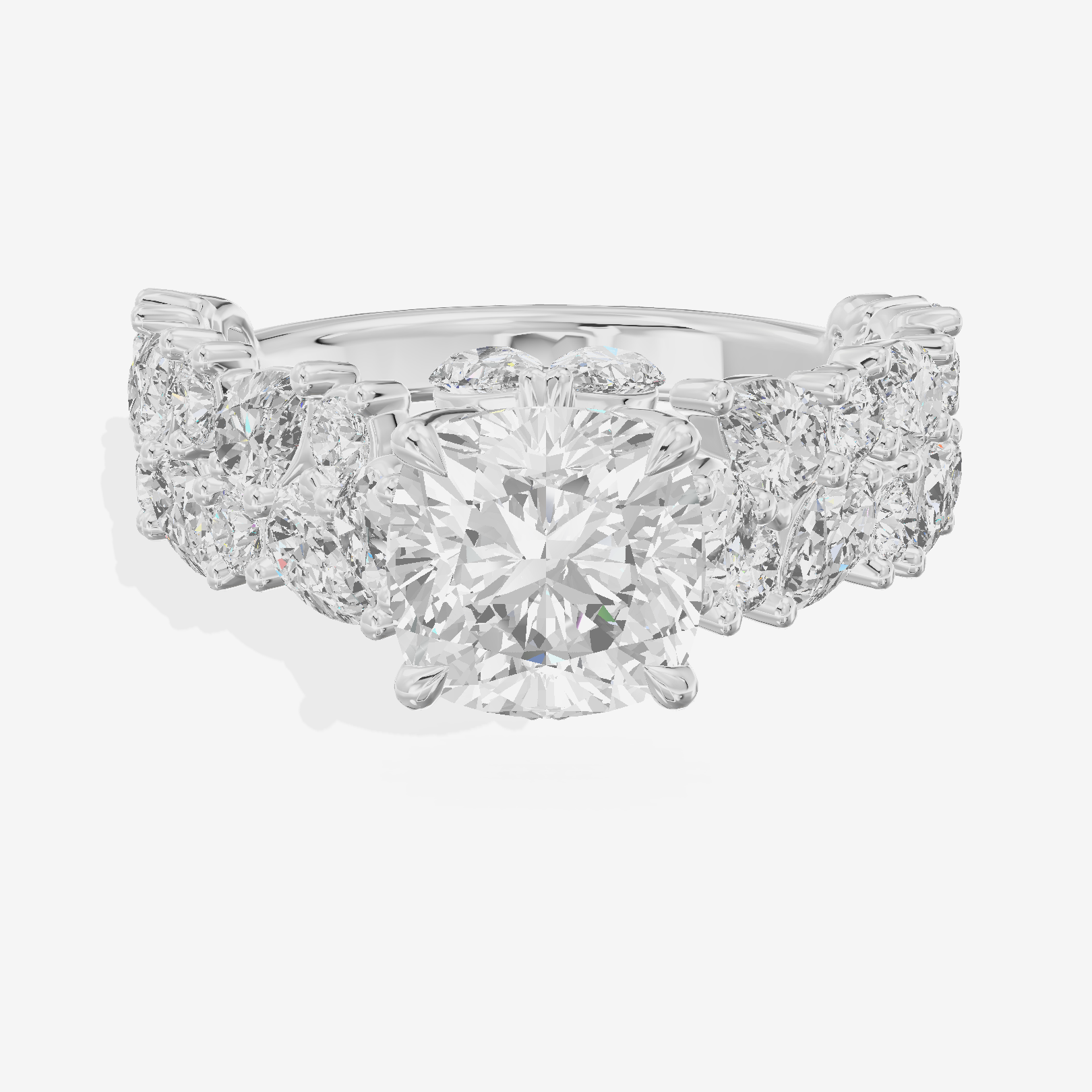 Grand Janevra Cushion Engagement Ring with Side Stones (3/4 ct. tw.) in 14K White Gold