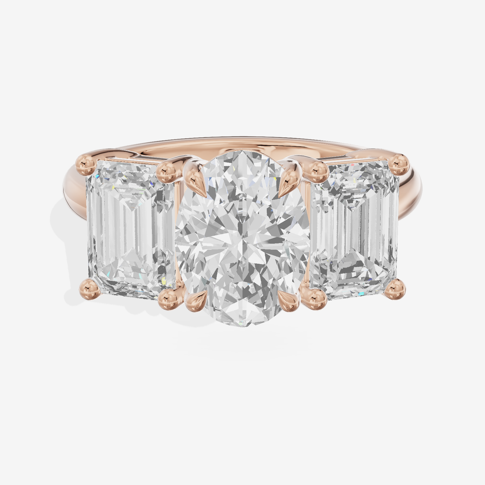 Luxe Whisper Three Stone Oval Engagement Ring (3/4 ct. tw.) in 18K Rose Gold