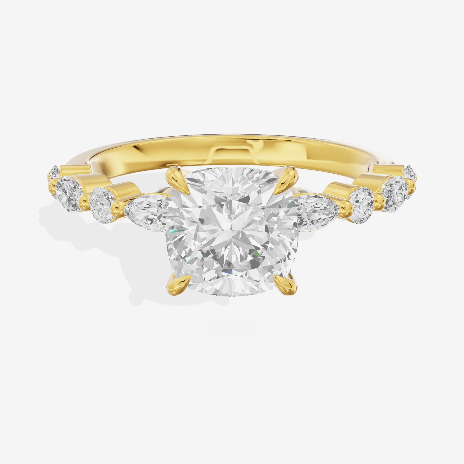 Lumera Cathedral Cushion Engagement Ring with Side Stones (1/3 ct. tw.) in 14K Yellow Gold