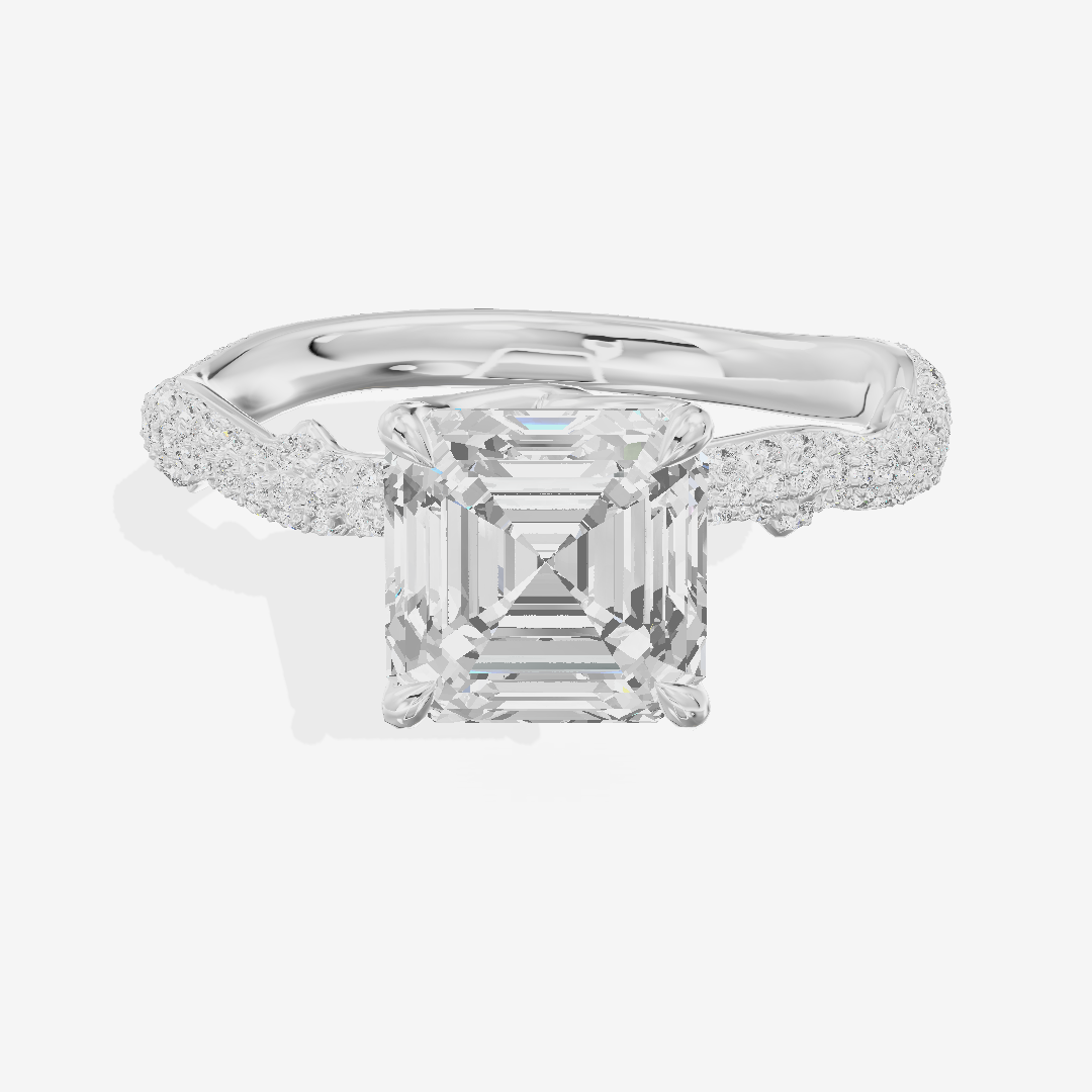 Twine Vine Vine Asscher Engagement Ring with Side Stones (3/5 ct. tw.) in 18K White Gold