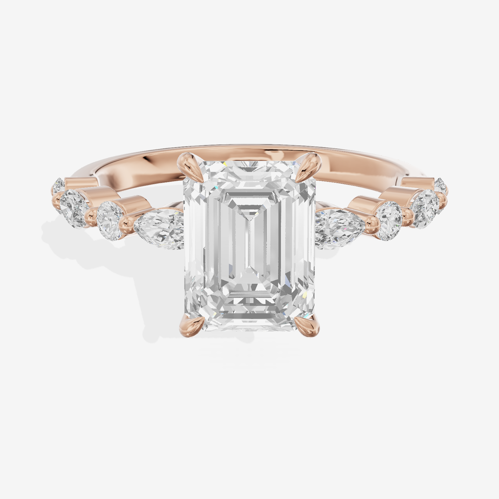 Lumera Cathedral Emerald Engagement Ring with Side Stones (1/3 ct. tw.) in 18K Rose Gold