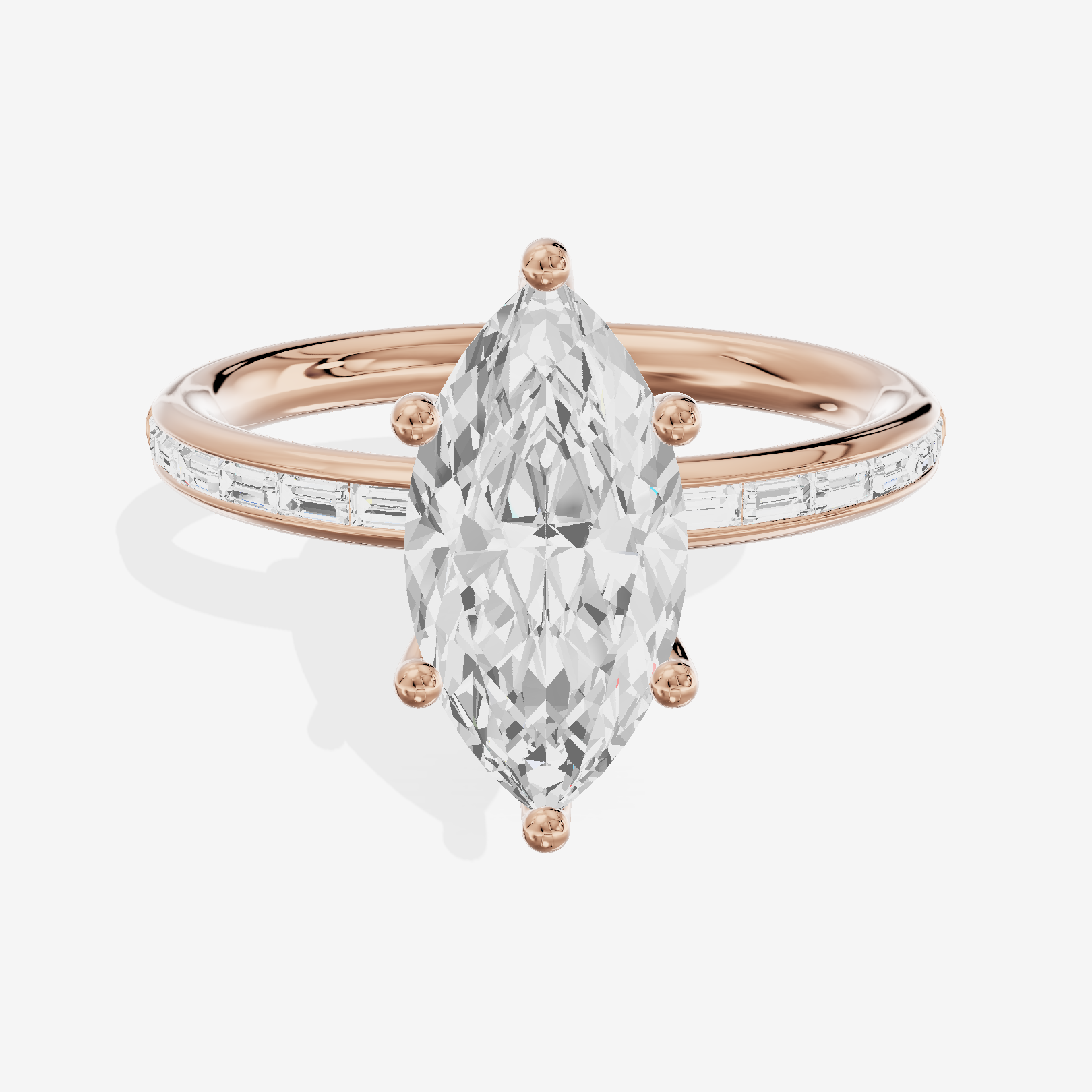 Tender Sincere Marquise Engagement Ring with Side Stones (1/6 ct. tw.) in 18K Rose Gold