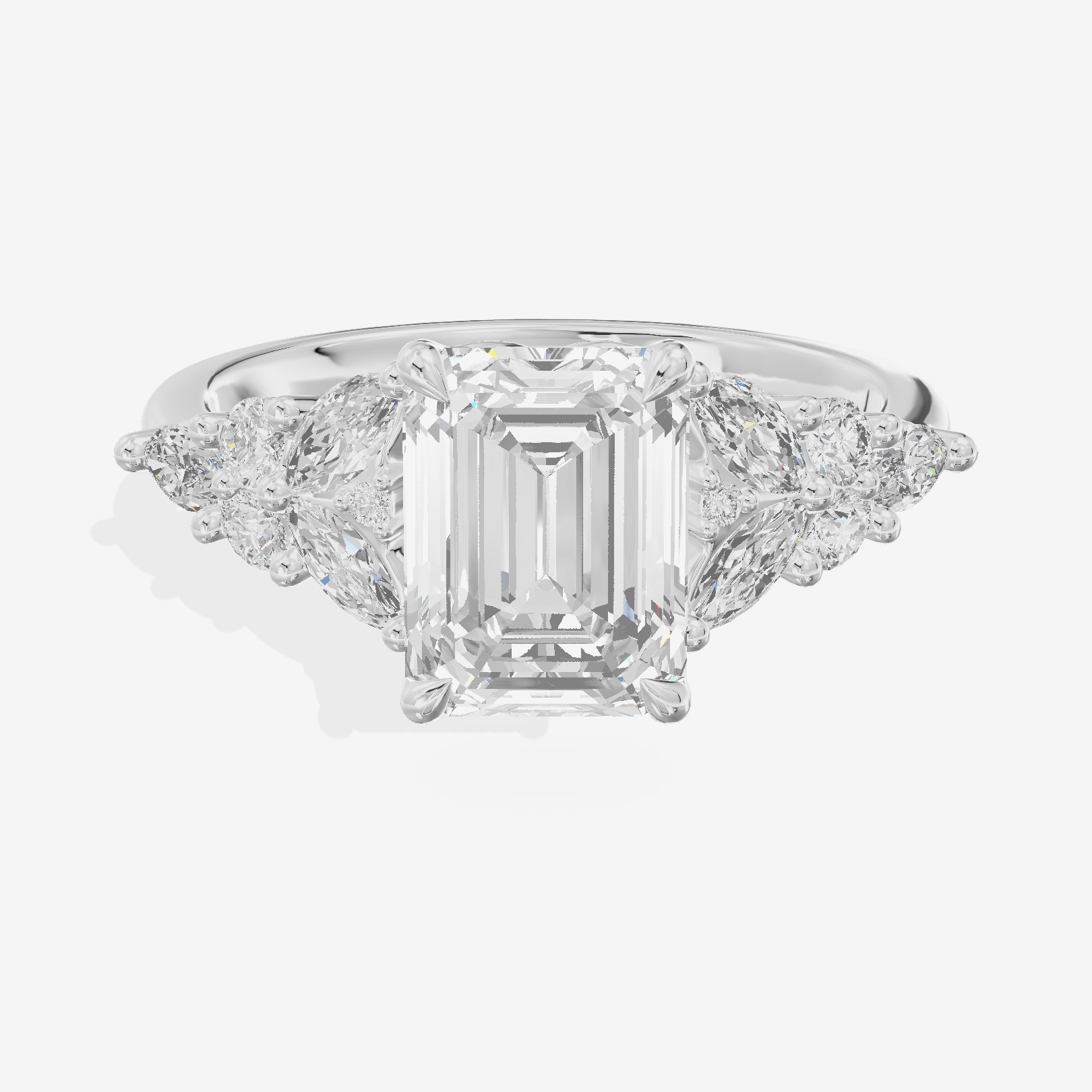 Grand Aurea Emerald Engagement Ring with Side Stones (3/4 ct. tw.) in 18K White Gold
