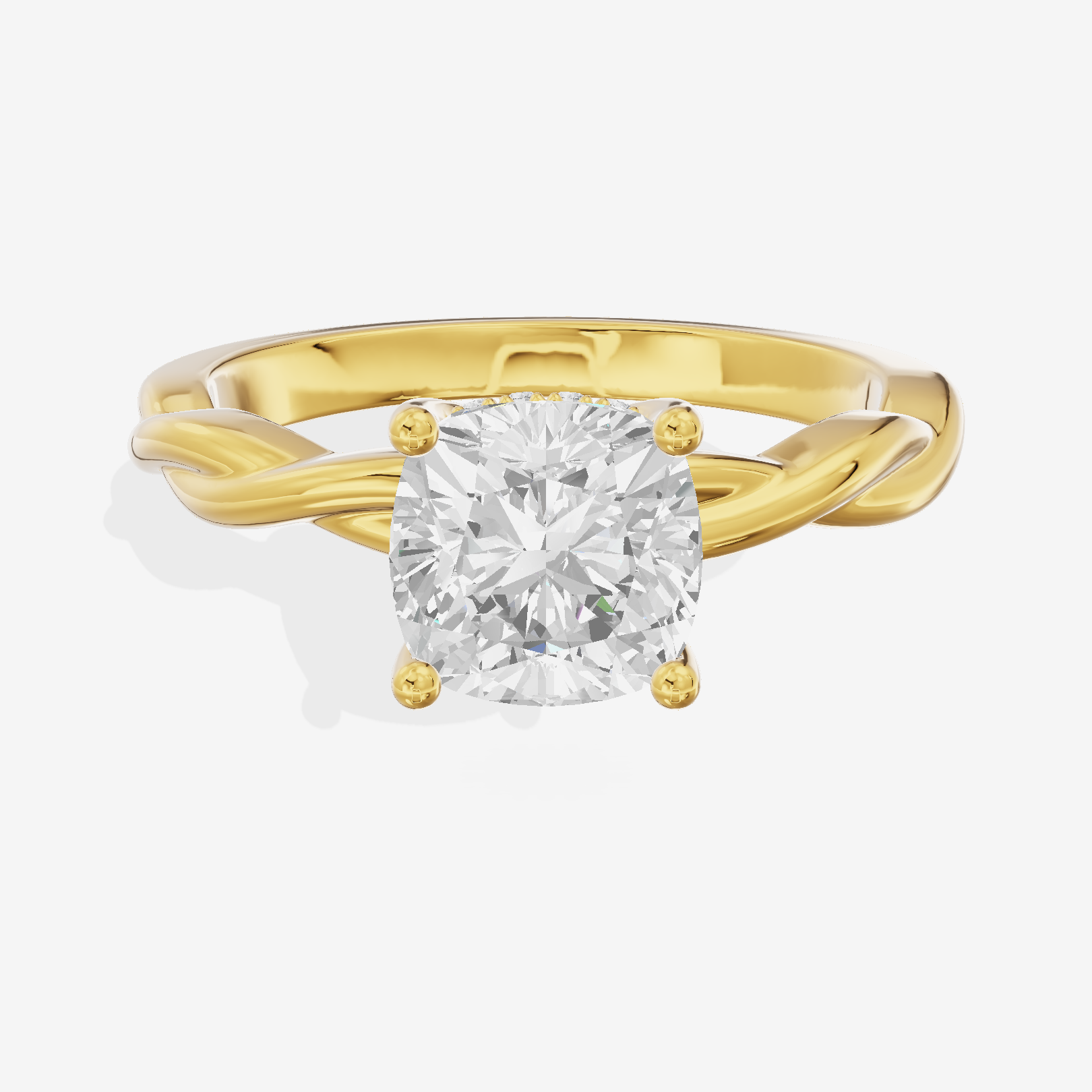 Twine Hidden Halo Cushion Engagement Ring (1/20 ct. tw.) in 14K Yellow Gold