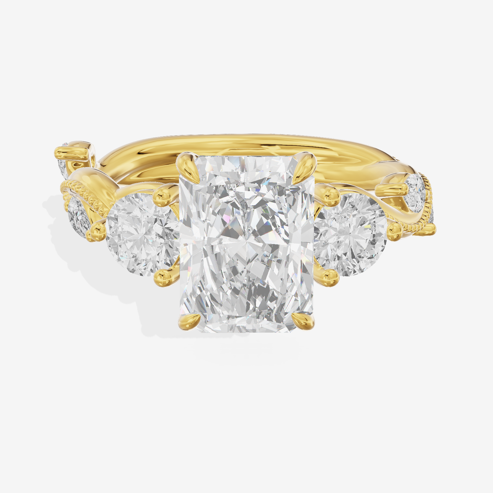 Vintage Belovae Radiant Three Stone Engagement Ring (3/5 ct. tw.) in 18K Yellow Gold