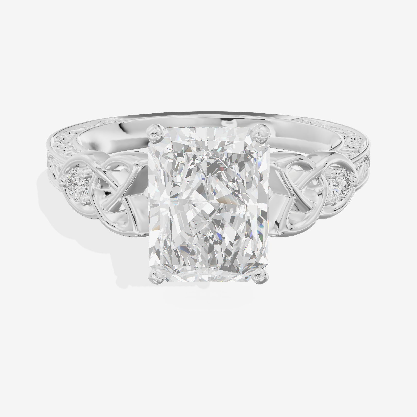 Lustrous Solea Radiant Engagement Ring with Side Stones (1/20 ct. tw.) in Platinum