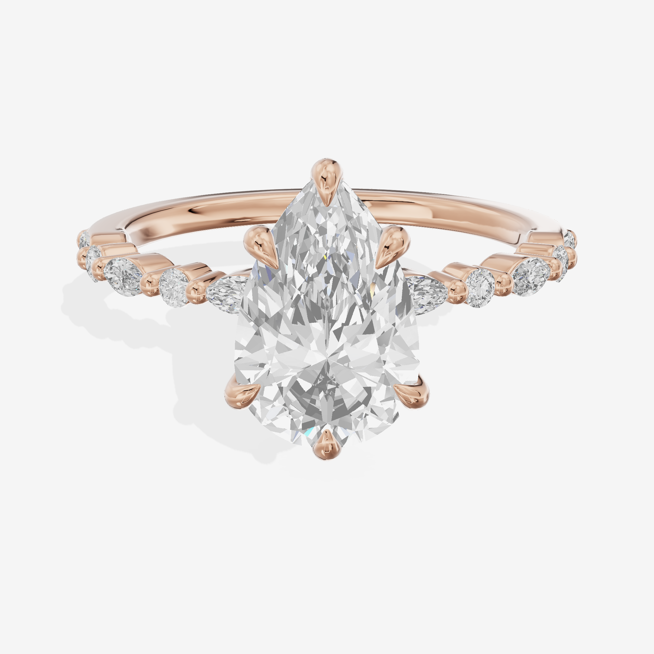 Classic Halcyon Pear Engagement Ring with Side Stones (1/4 ct. tw.) in 18K Rose Gold