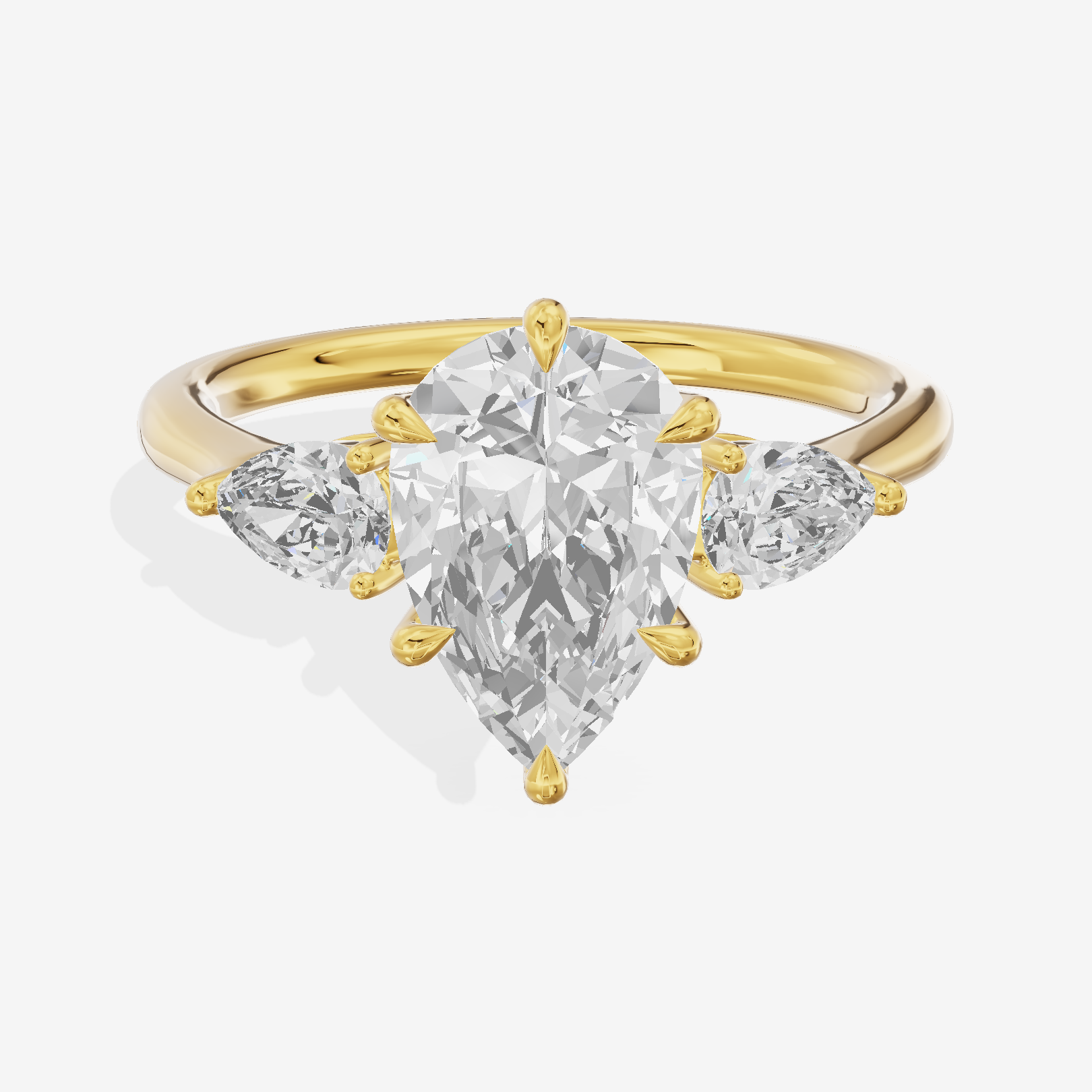 Luxe Aimora Three Stone Pear Engagement Ring (3/4 ct. tw.) in 14K Yellow Gold