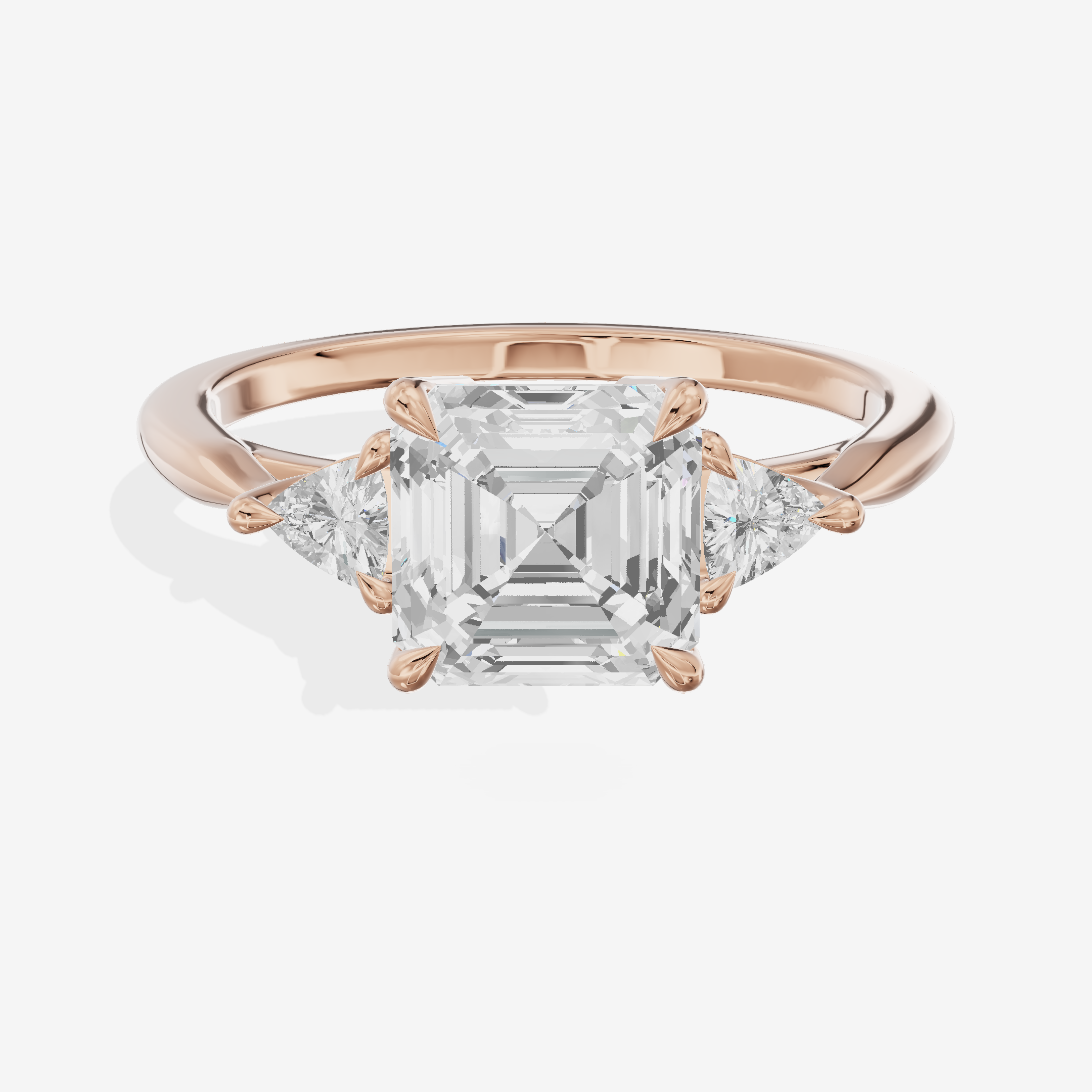 Coeurine Three Stone Asscher Engagement Ring (1/8 ct. tw.) in 18K Rose Gold