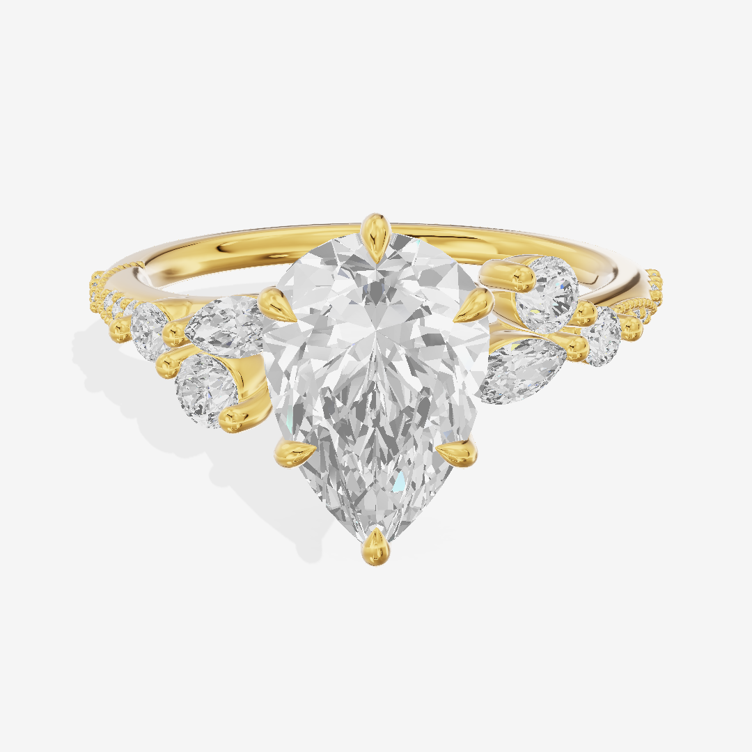 Luxe Halcyon Pear Milgrain Engagement Ring (1/3 ct. tw.) in 18K Yellow Gold