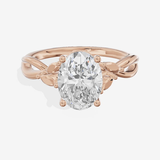 Modern Sincere Oval Engagement Ring with Side Stones in 18K Rose Gold