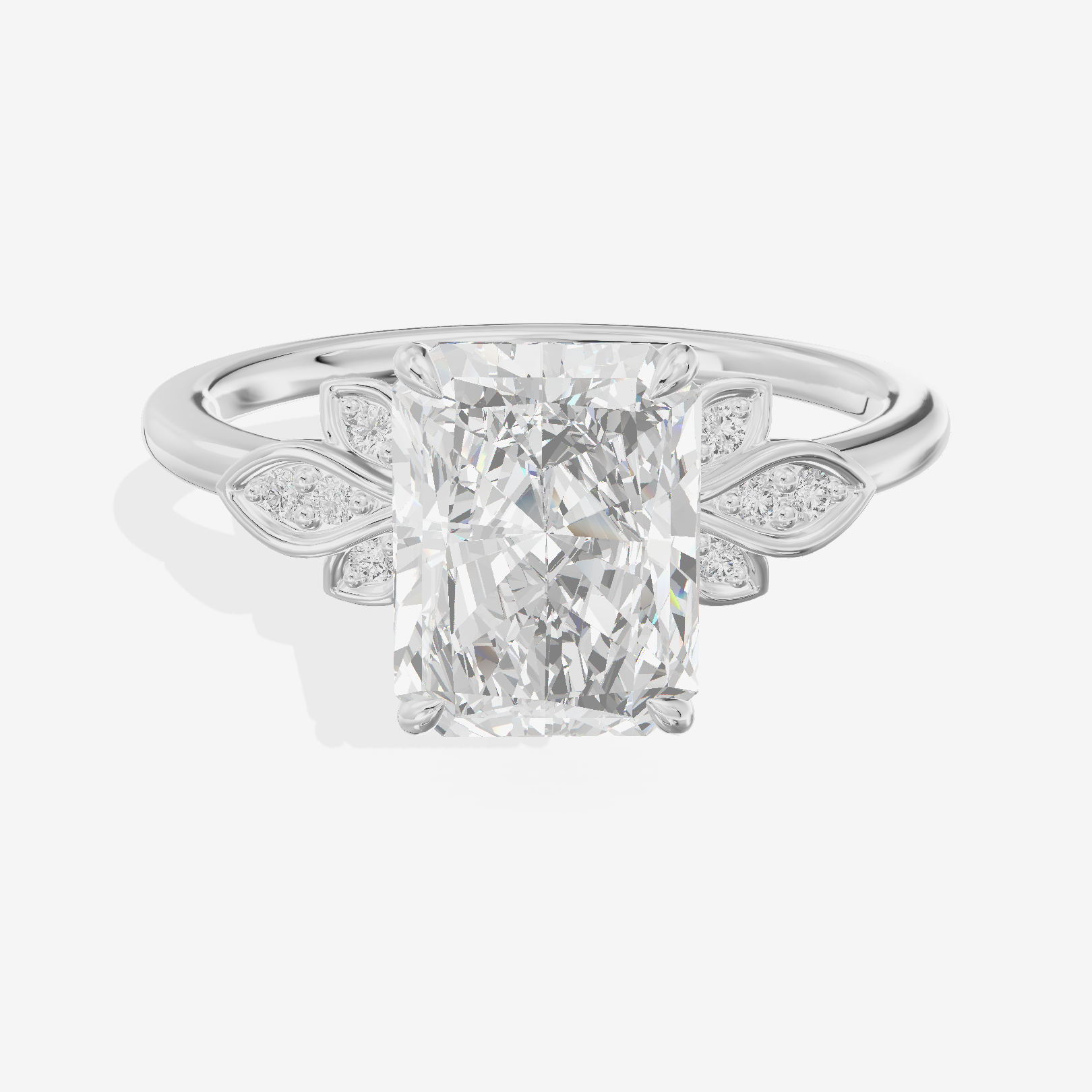Trellise Radiant Engagement Ring with Side Stones (1/20 ct. tw.) in 18K White Gold