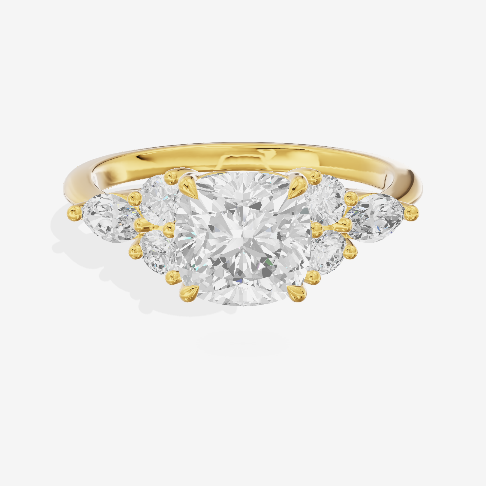 Petite Halcyon Cushion Engagement Ring with Side Stones (1/6 ct. tw.) in 14K Yellow Gold