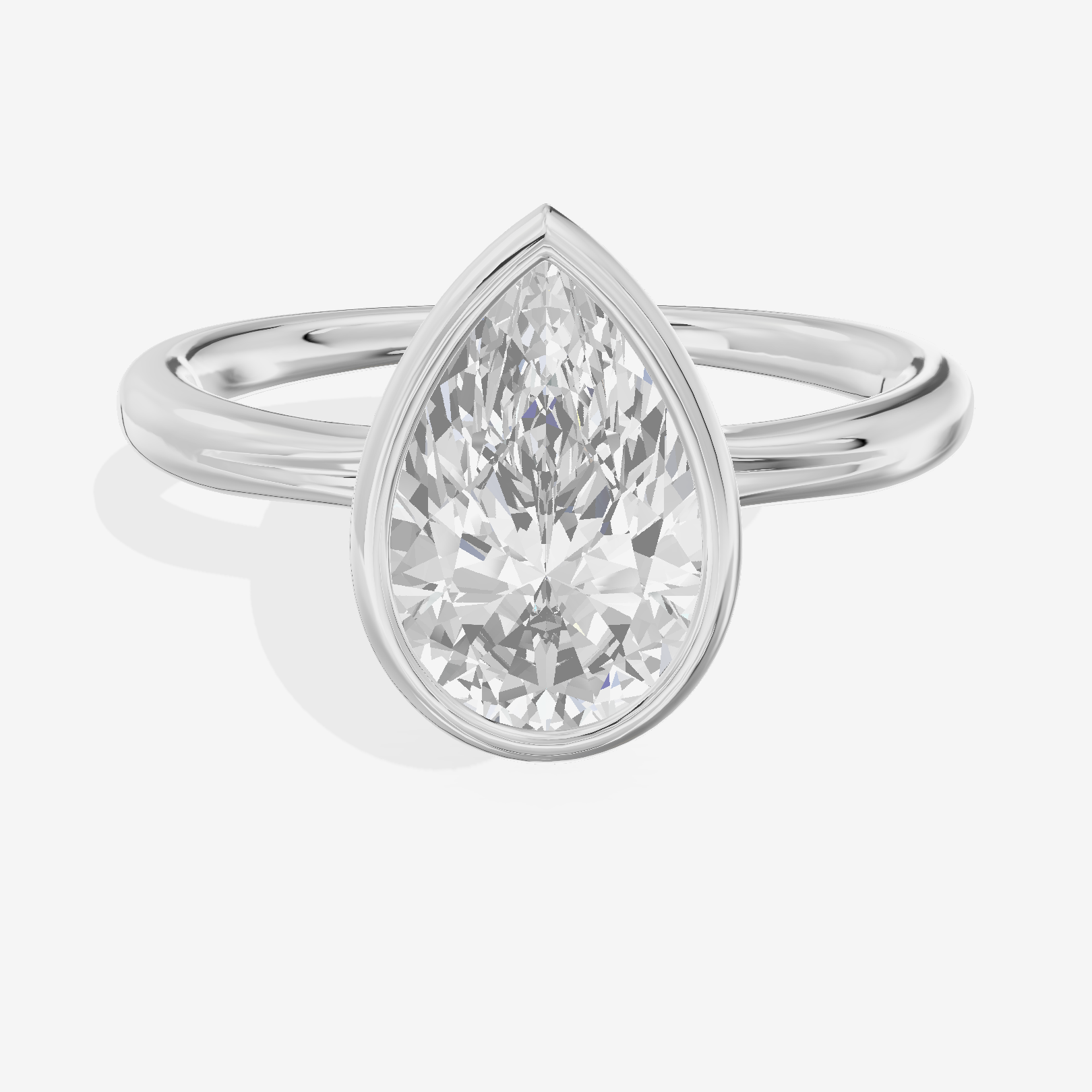 Coeurine Bezel 2mm Pear Solitaire Engagement Ring in 14K White Gold
