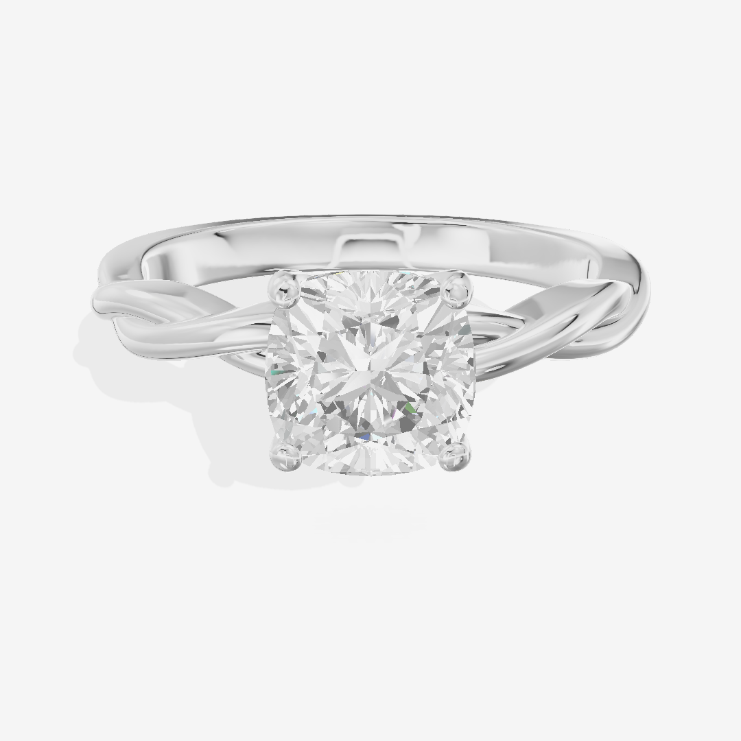 Twined Coeurine Cushion Twisted Engagement Ring in 18K White Gold