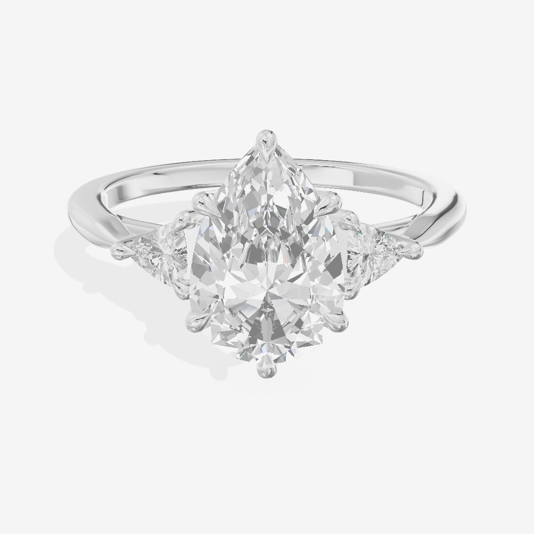 Coeurine Three Stone Pear Engagement Ring (1/8 ct. tw.) in 14K White Gold