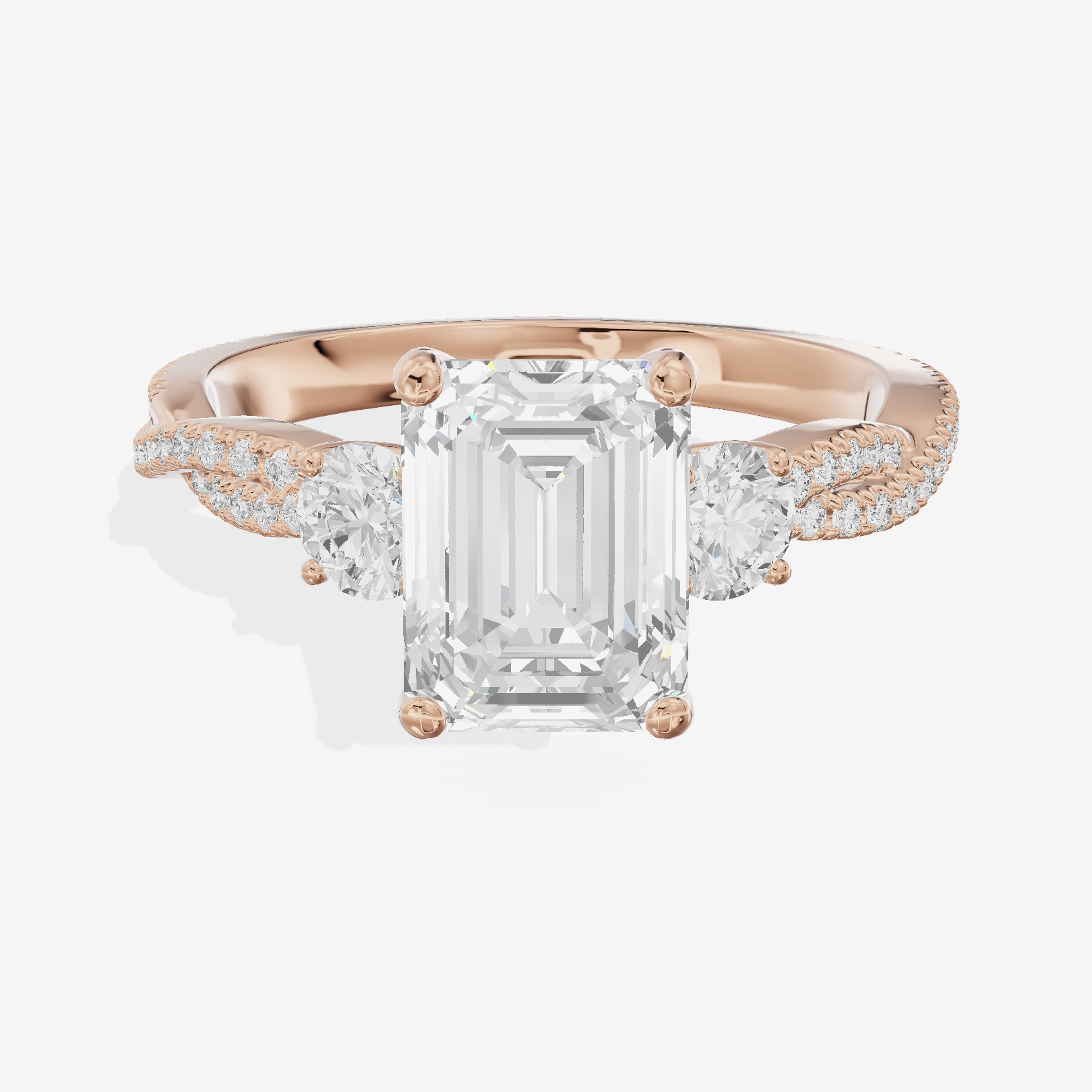 Petite Twine Three Stone Emerald Engagement Ring (1/2 ct. tw.) in 18K Rose Gold