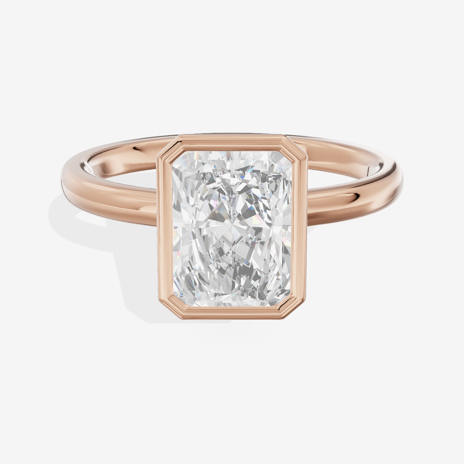 Trellise Bezel 2mm Radiant Solitaire Engagement Ring in 18K Rose Gold