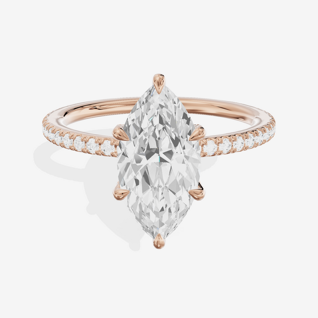 Lustrous Sincere Marquise Engagement Ring with Side Stones (1/3 ct. tw.) in 18K Rose Gold