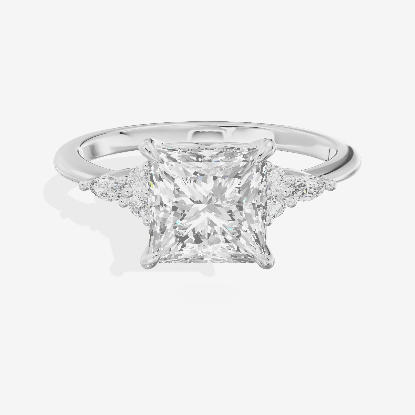 Luxe Tender Princess Engagement Ring with Side Stones (1/8 ct. tw.) in 14K White Gold